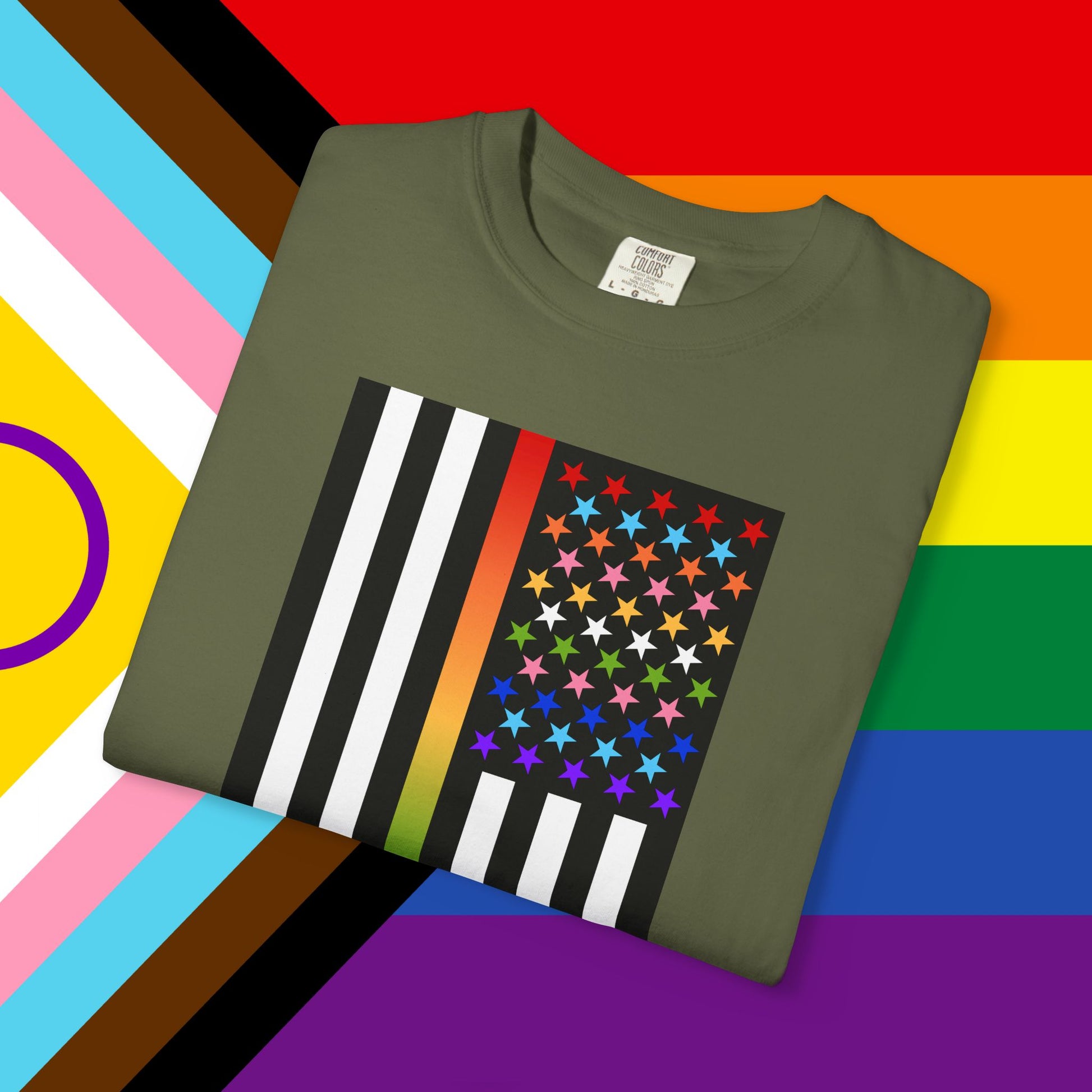 Thin Queer Line American Flag Garment-Dyed Tshirt