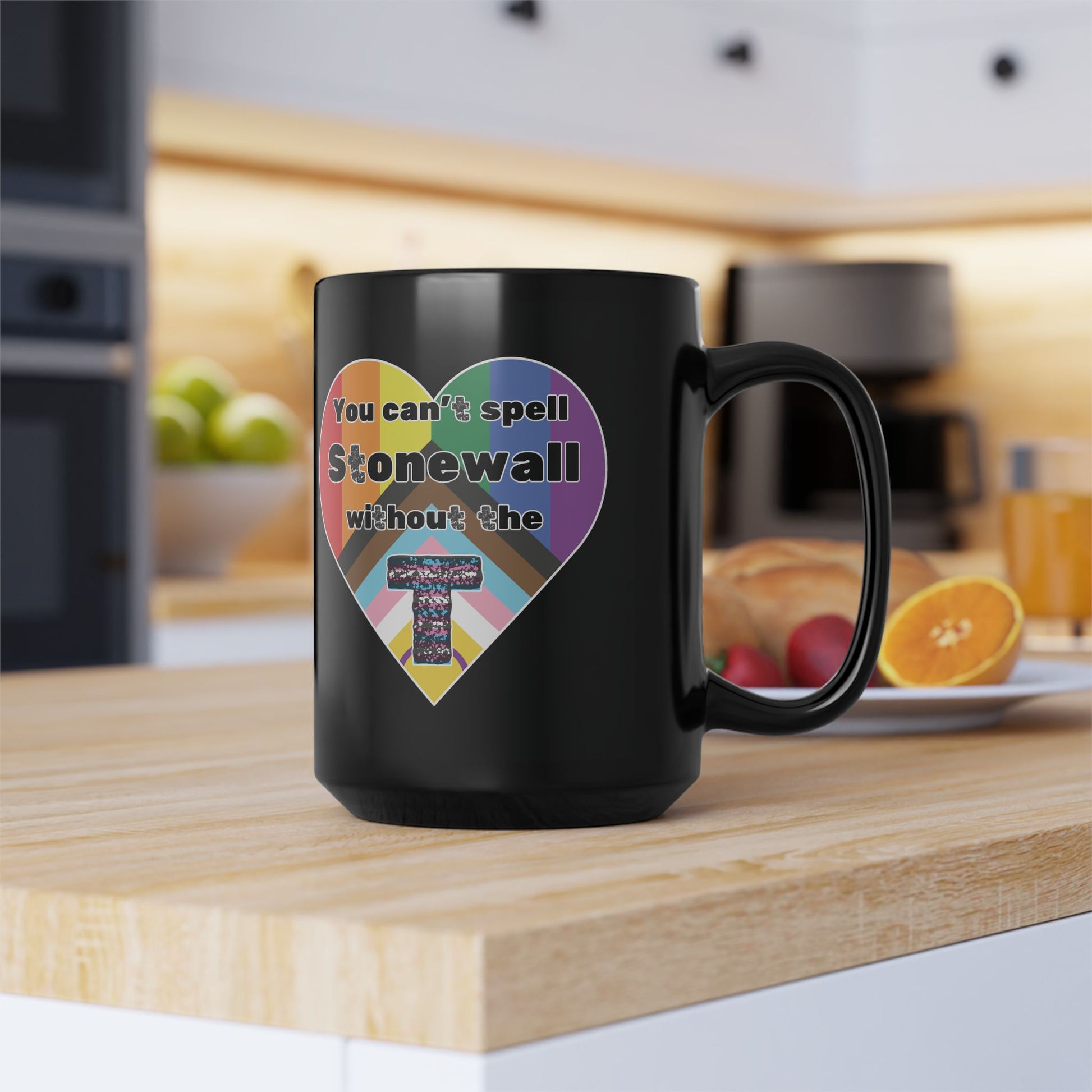 Pride Heart Mug - 15oz Black Coffee Cup with Stonewall Tribute