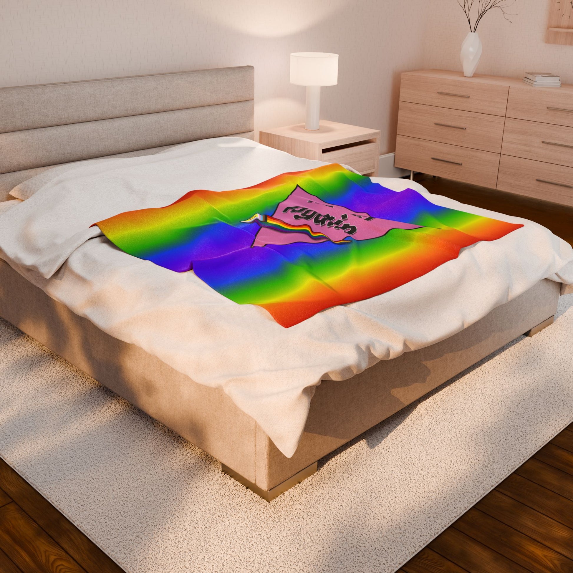 Never Again Rainbow Gradient Velveteen Plush Blanket