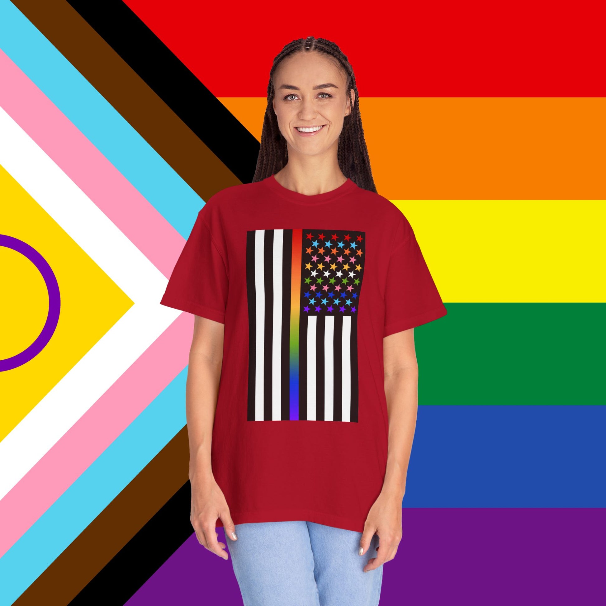 Thin Queer Line American Flag Garment-Dyed Tshirt