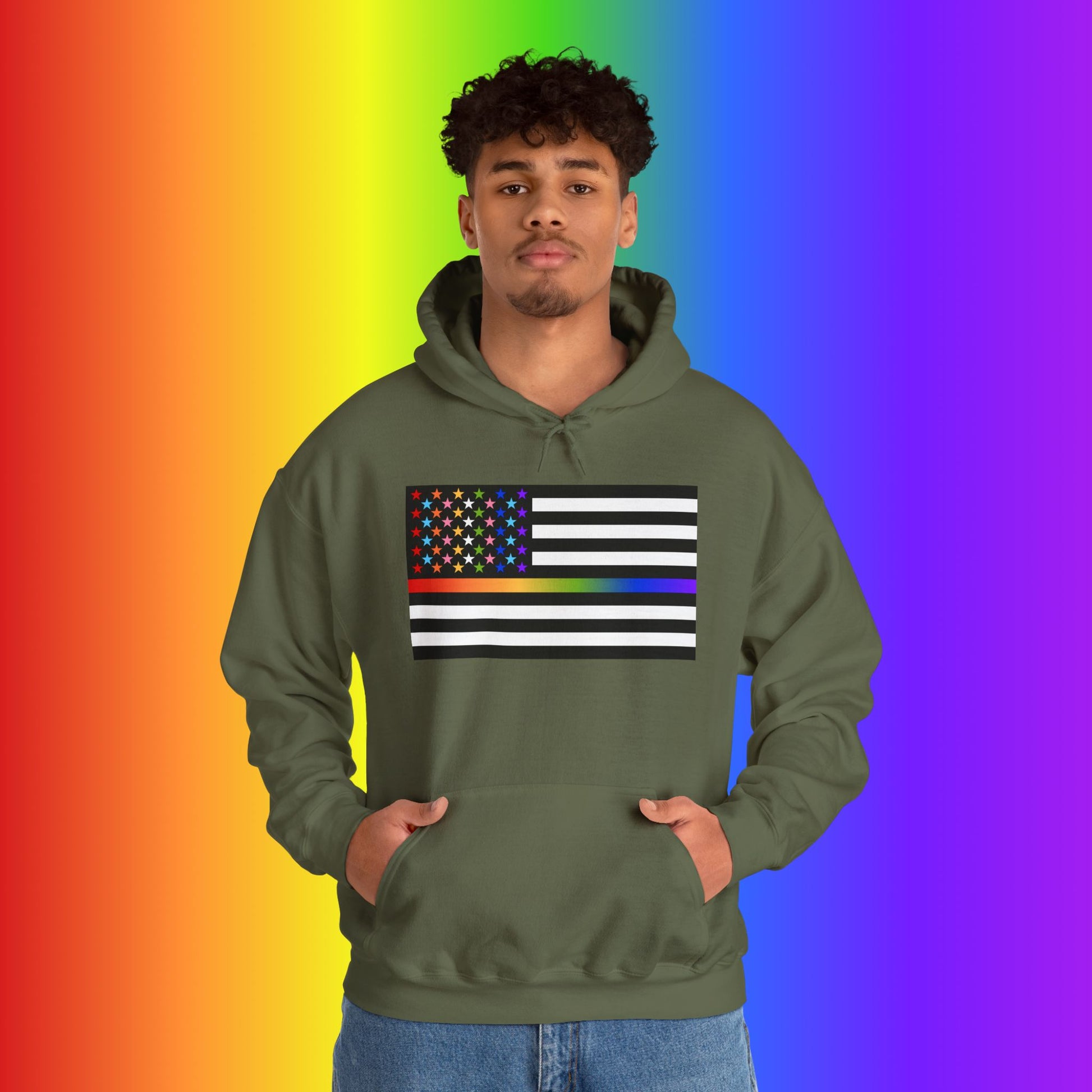 Thin Queer Line American Flag Heavy Blend Hoodie