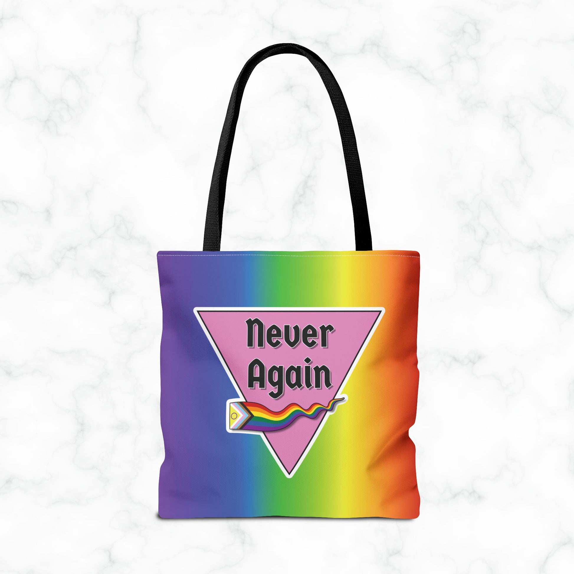 Pride Tote Bag - 'Never Again' Rainbow Design for LGBTQ+ Advocacy