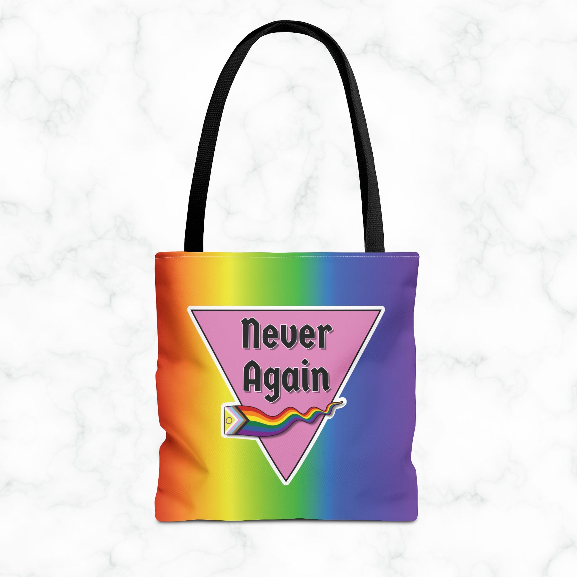 Pride Tote Bag - 'Never Again' Rainbow Design for LGBTQ+ Advocacy