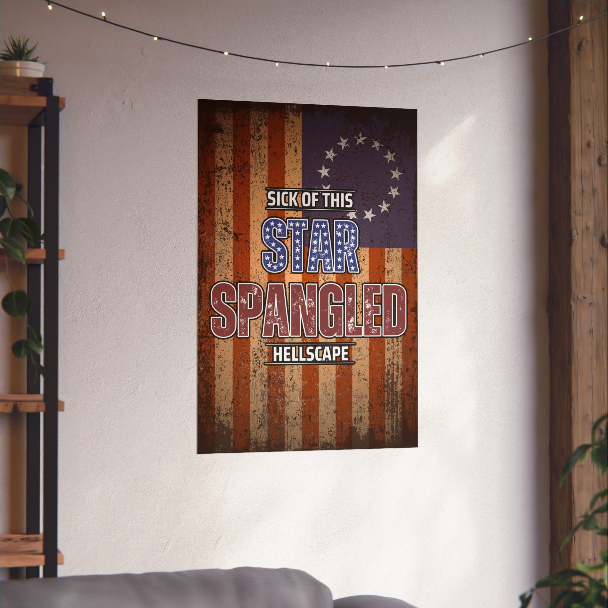 Star Spangled Hellscape 1776 American Flag Poster