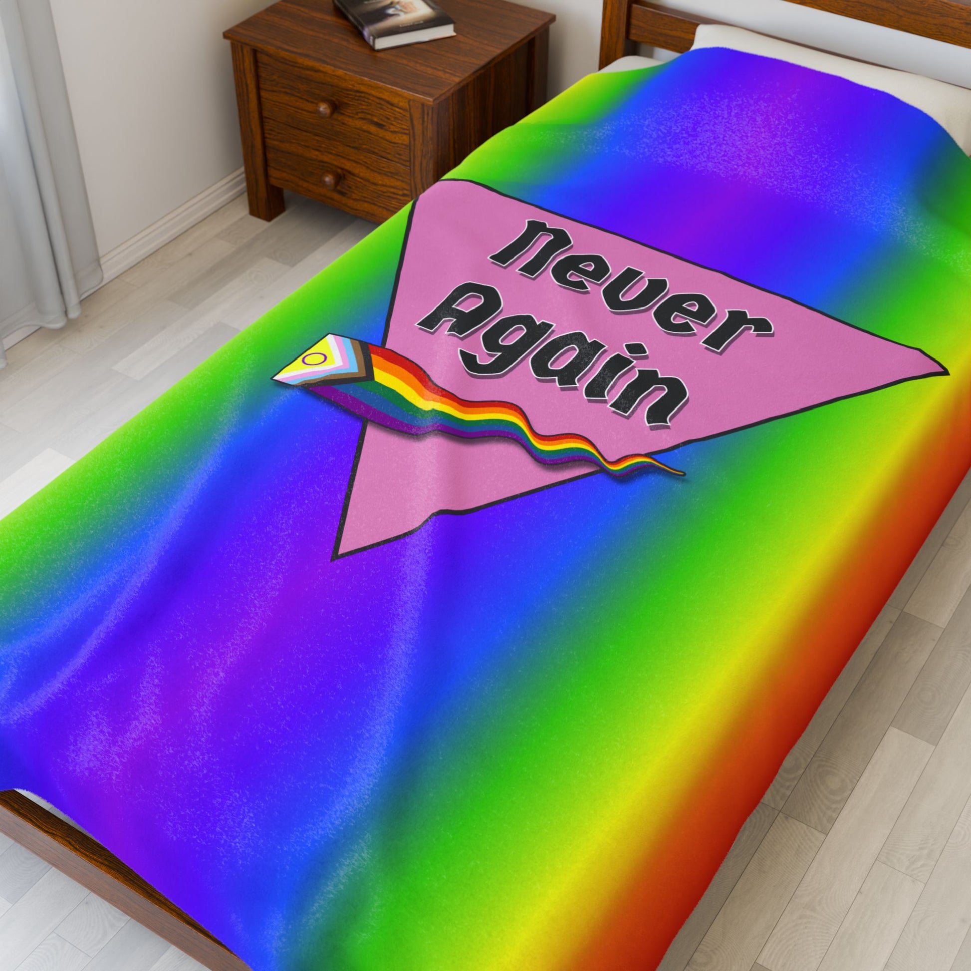 Never Again Rainbow Gradient Velveteen Plush Blanket