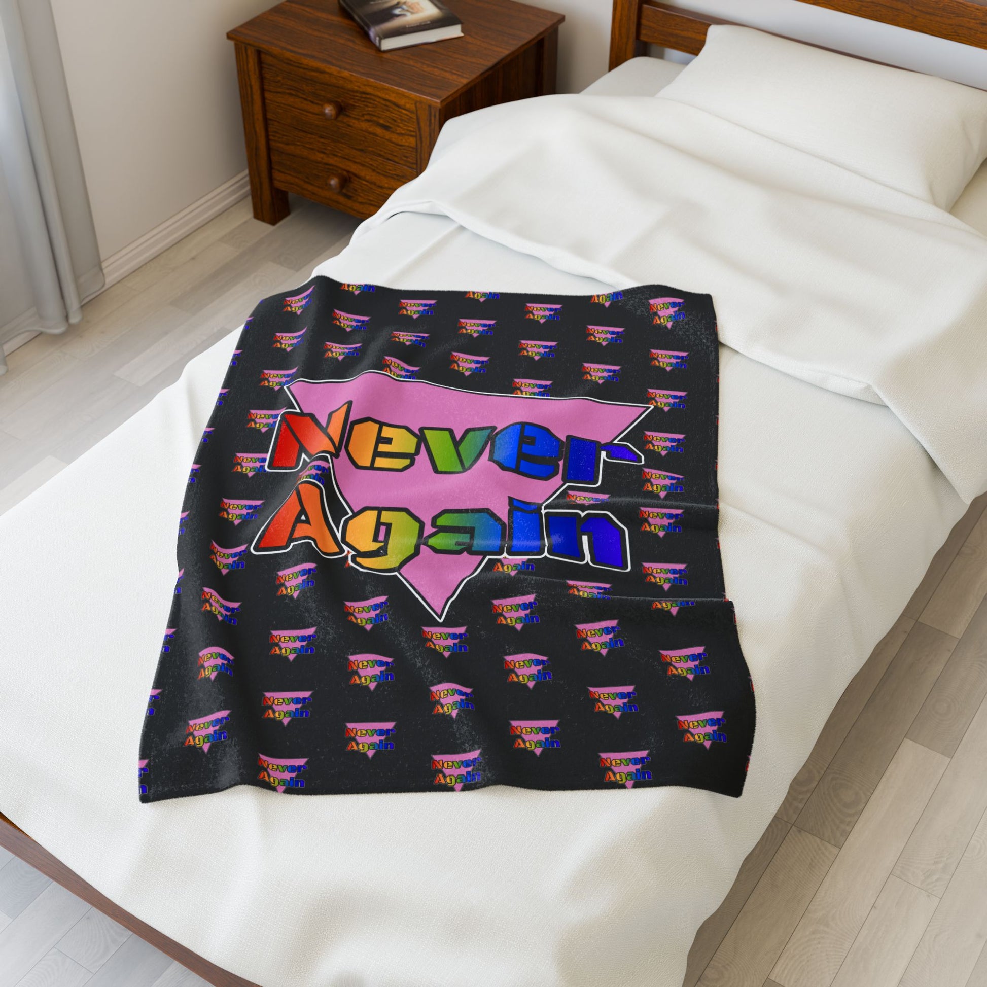 Never Again Bold Rainbow Letters Velveteen Plush Blanket