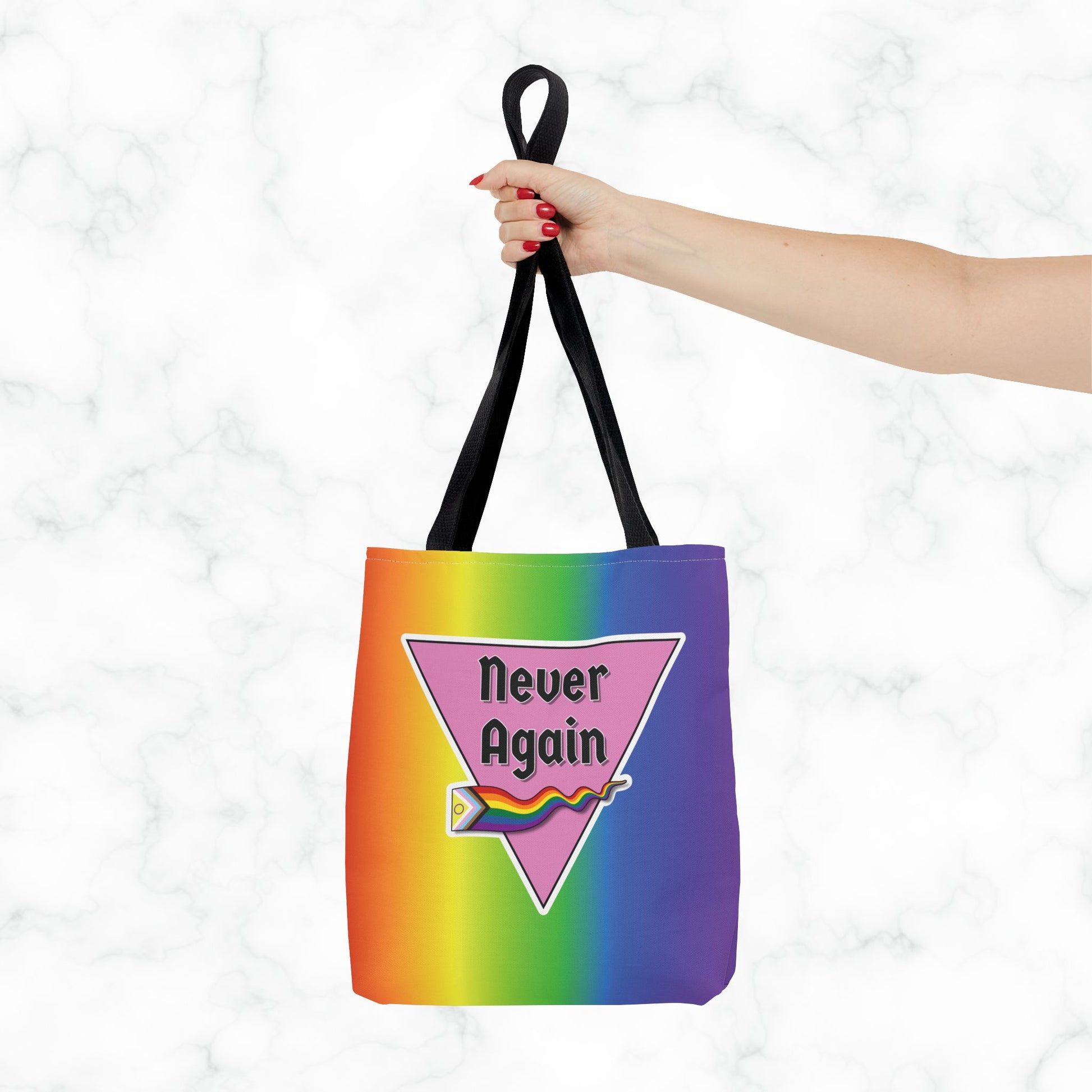 Pride Tote Bag - 'Never Again' Rainbow Design for LGBTQ+ Advocacy