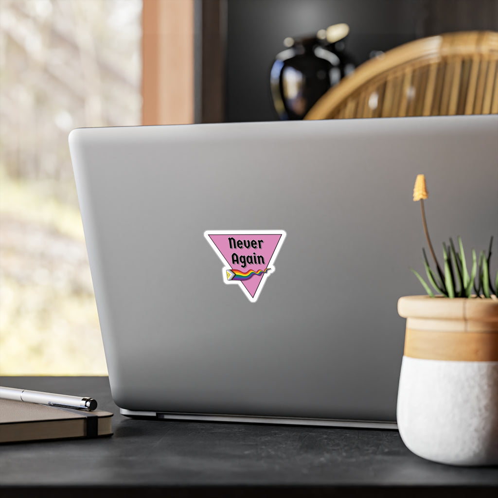 Never Again Historical Pink Triangle Kiss-Cut Vinyl Decals