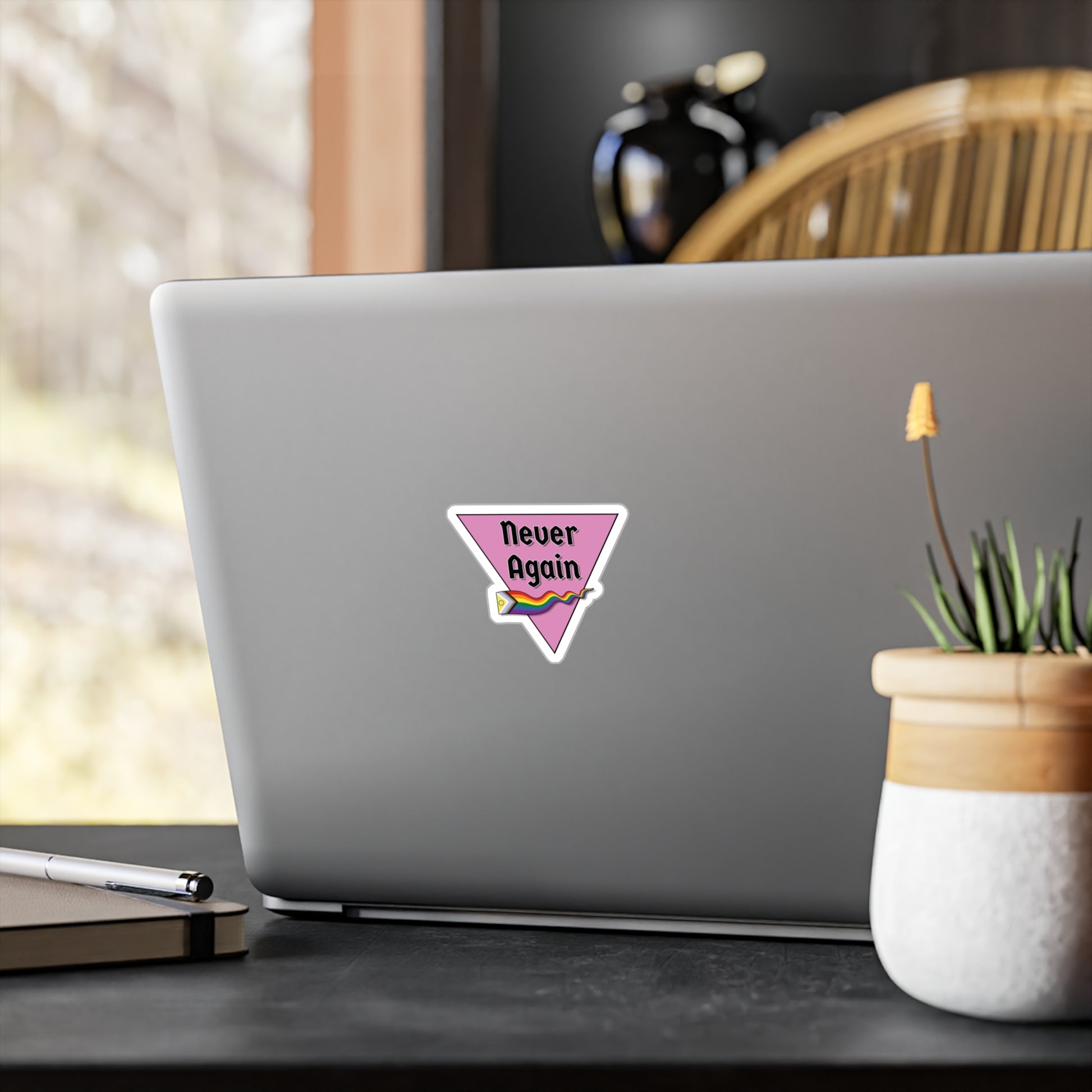 Never Again Historical Pink Triangle Kiss-Cut Vinyl Decals