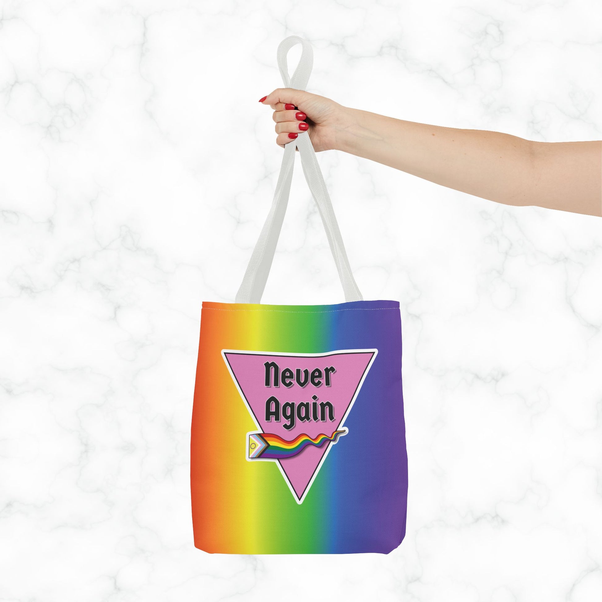 Pride Tote Bag - 'Never Again' Rainbow Design for LGBTQ+ Advocacy