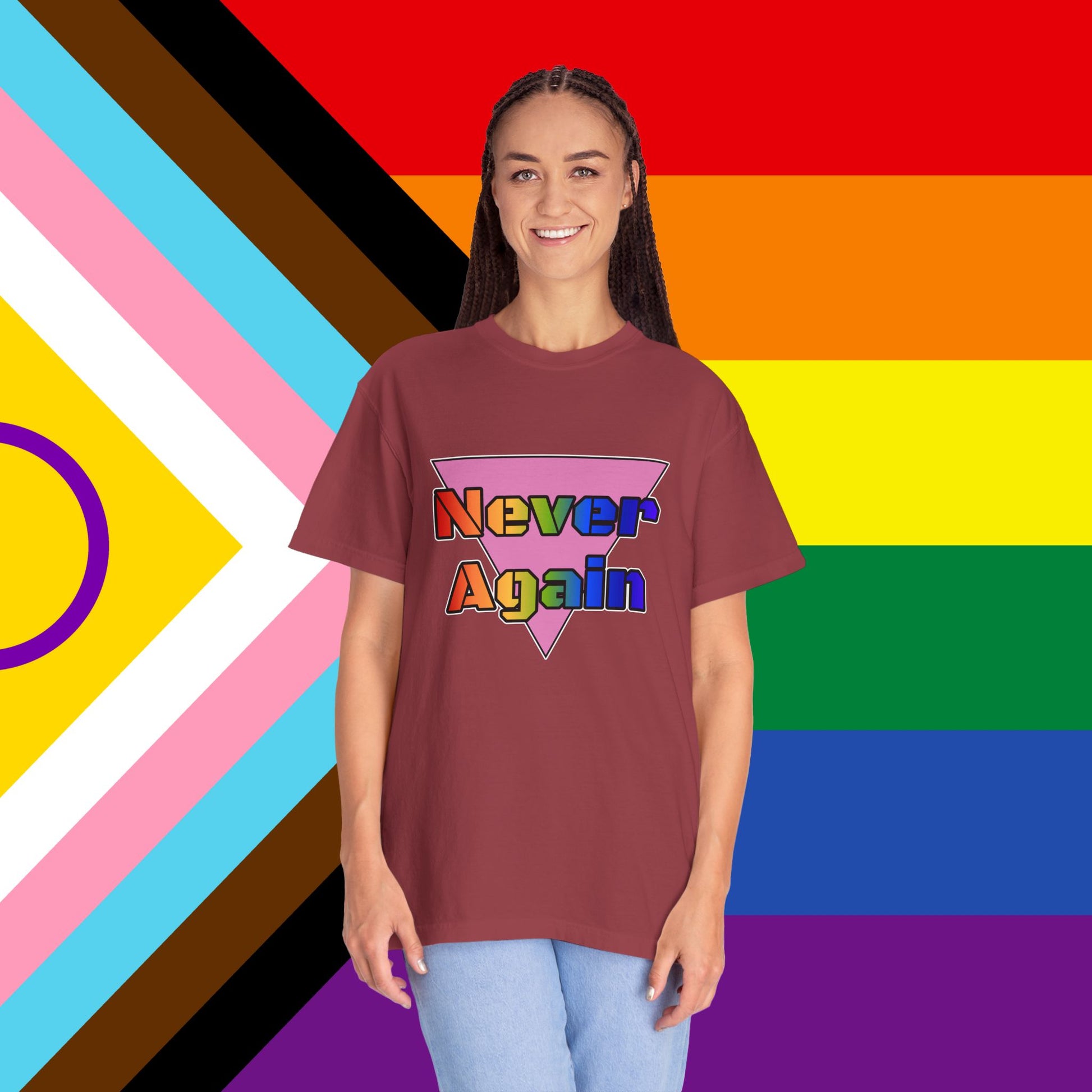 Never Again Bold Letters Garment Dyed Tshirt