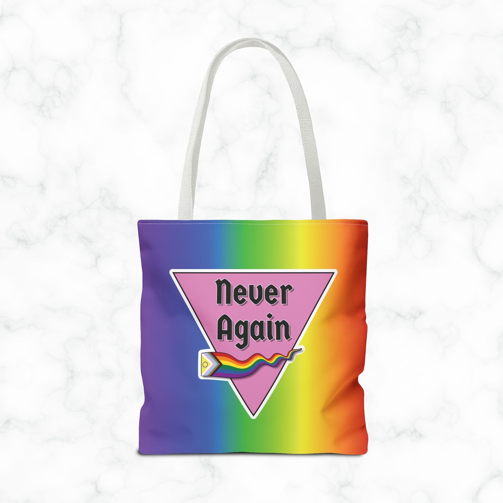 Pride Tote Bag - 'Never Again' Rainbow Design for LGBTQ+ Advocacy