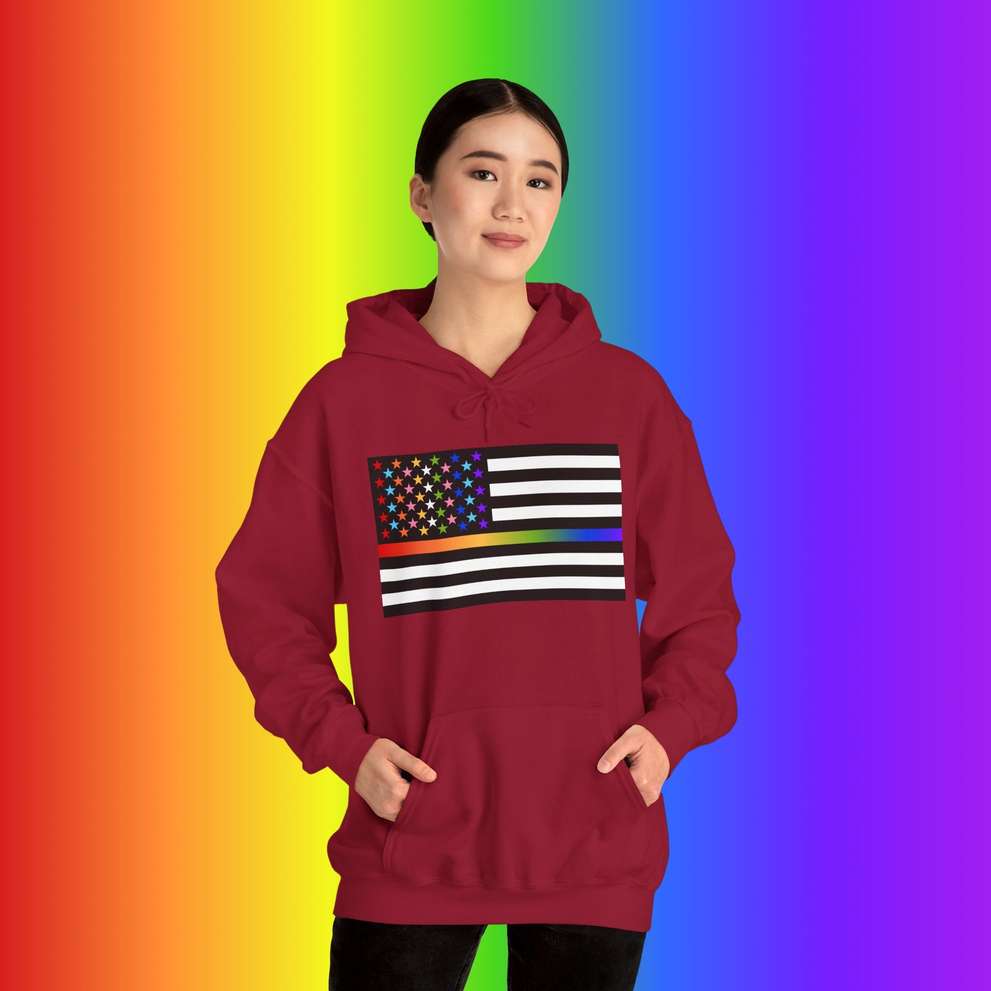Thin Queer Line American Flag Heavy Blend Hoodie