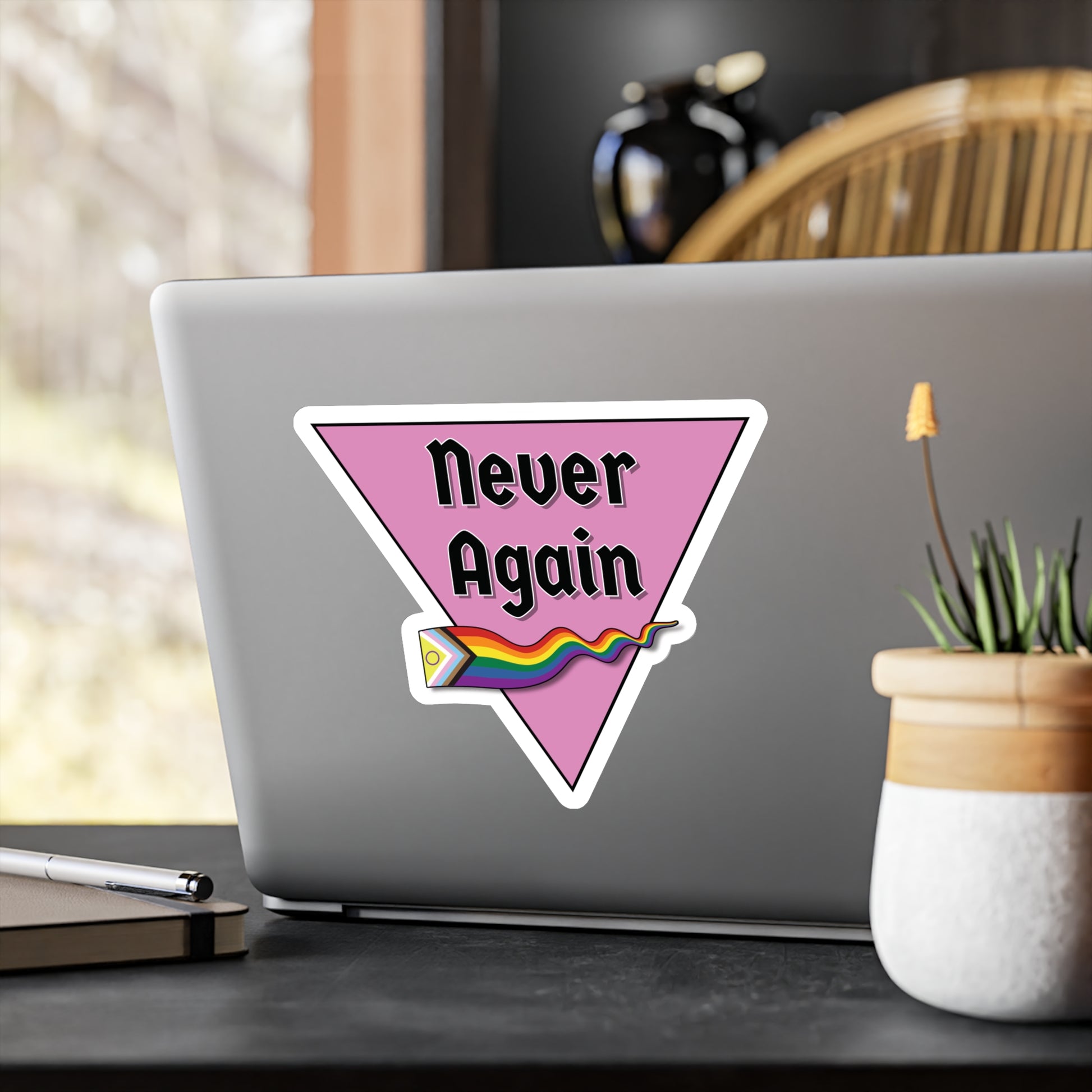 Never Again Historical Pink Triangle Kiss-Cut Vinyl Decals