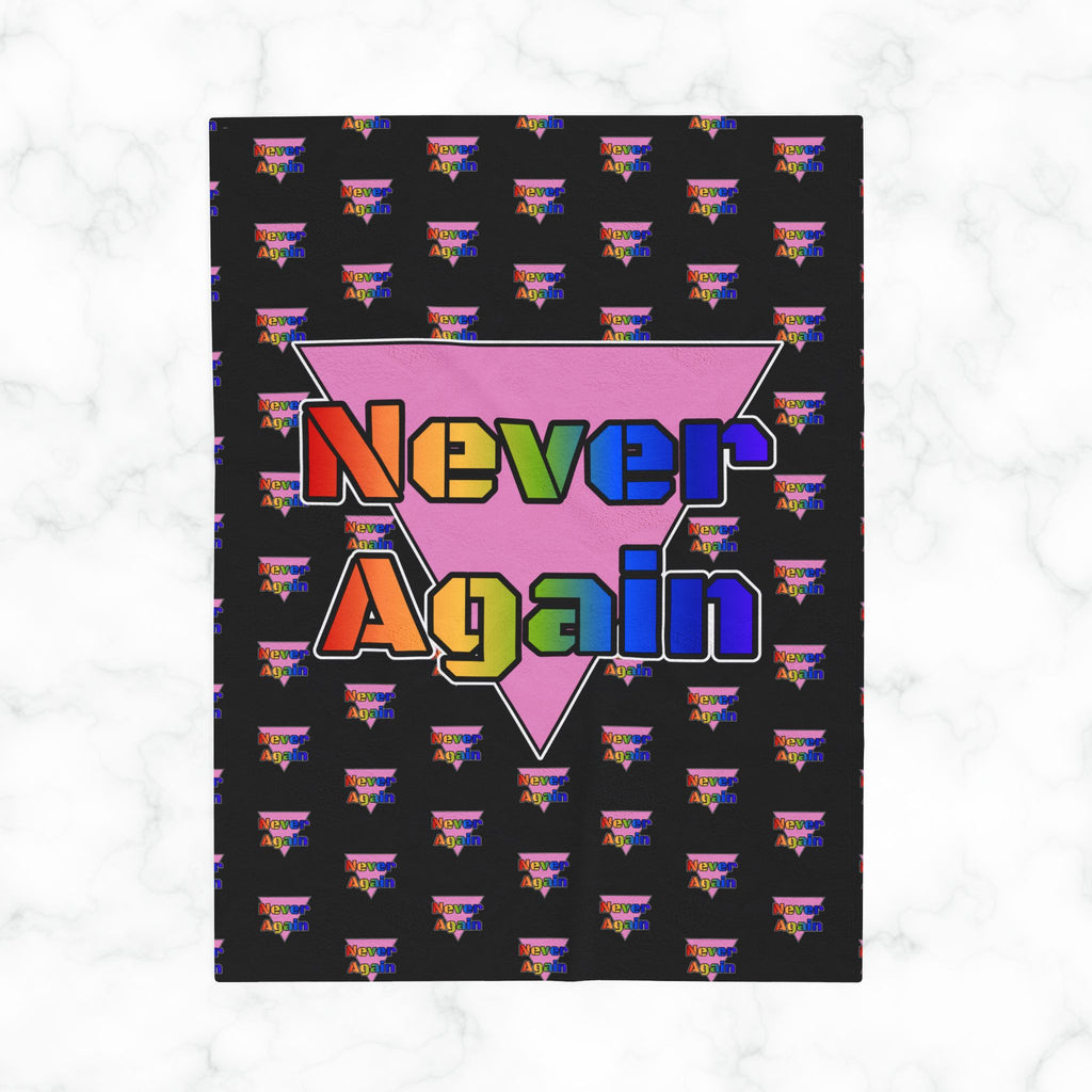 Never Again Bold Rainbow Letters Velveteen Plush Blanket