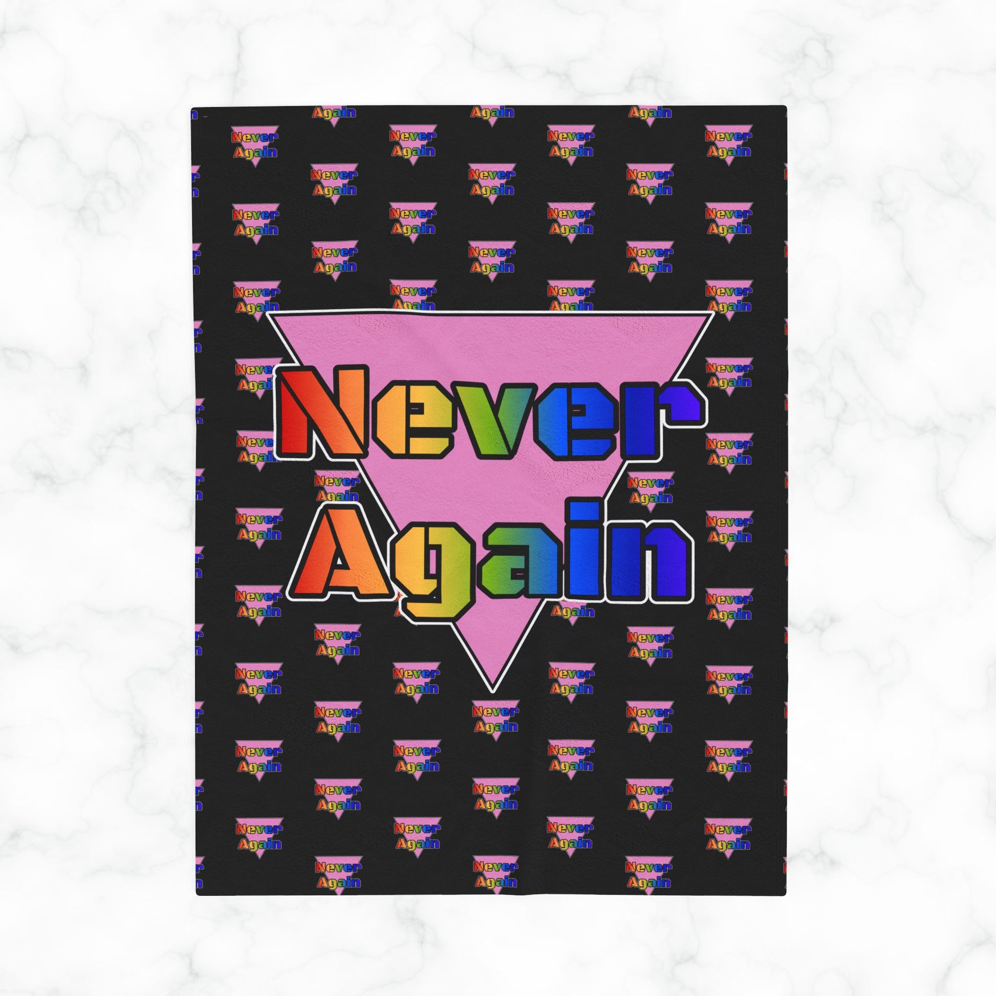 Never Again Bold Rainbow Letters Velveteen Plush Blanket