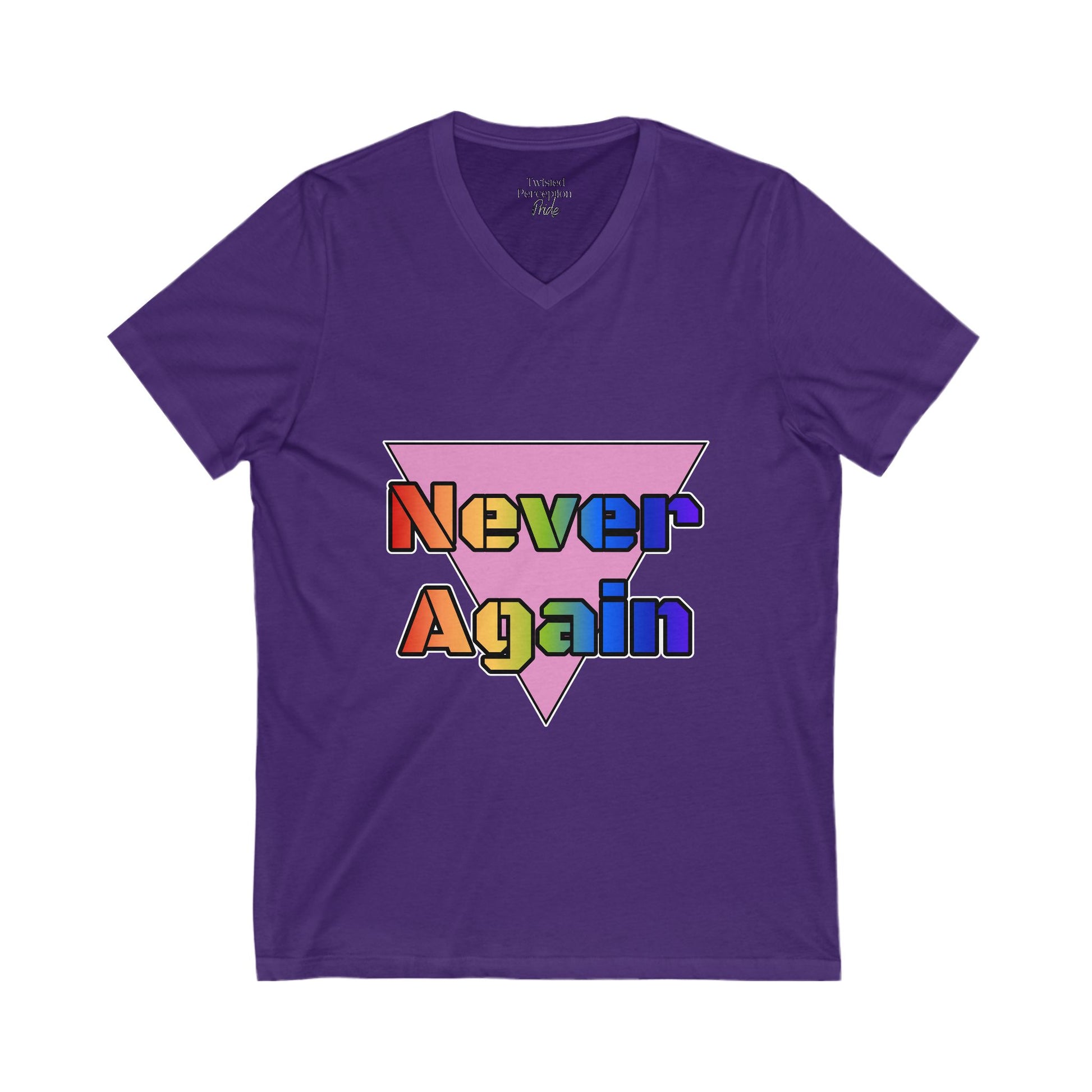 Never Again Bold Letters Gender Neutral V-Neck Tee