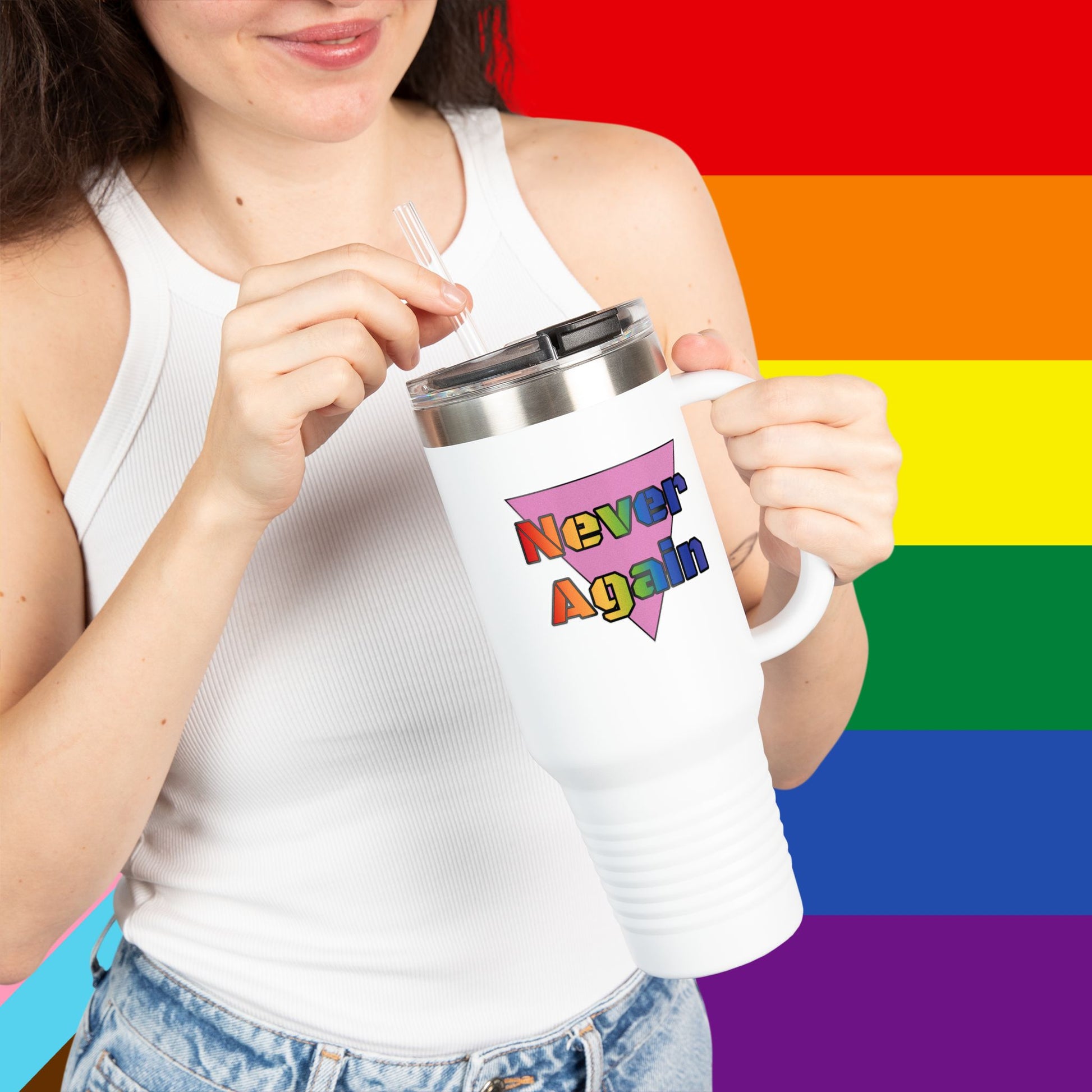 Bold Letters Never Again 40oz Insulated Travel Mug