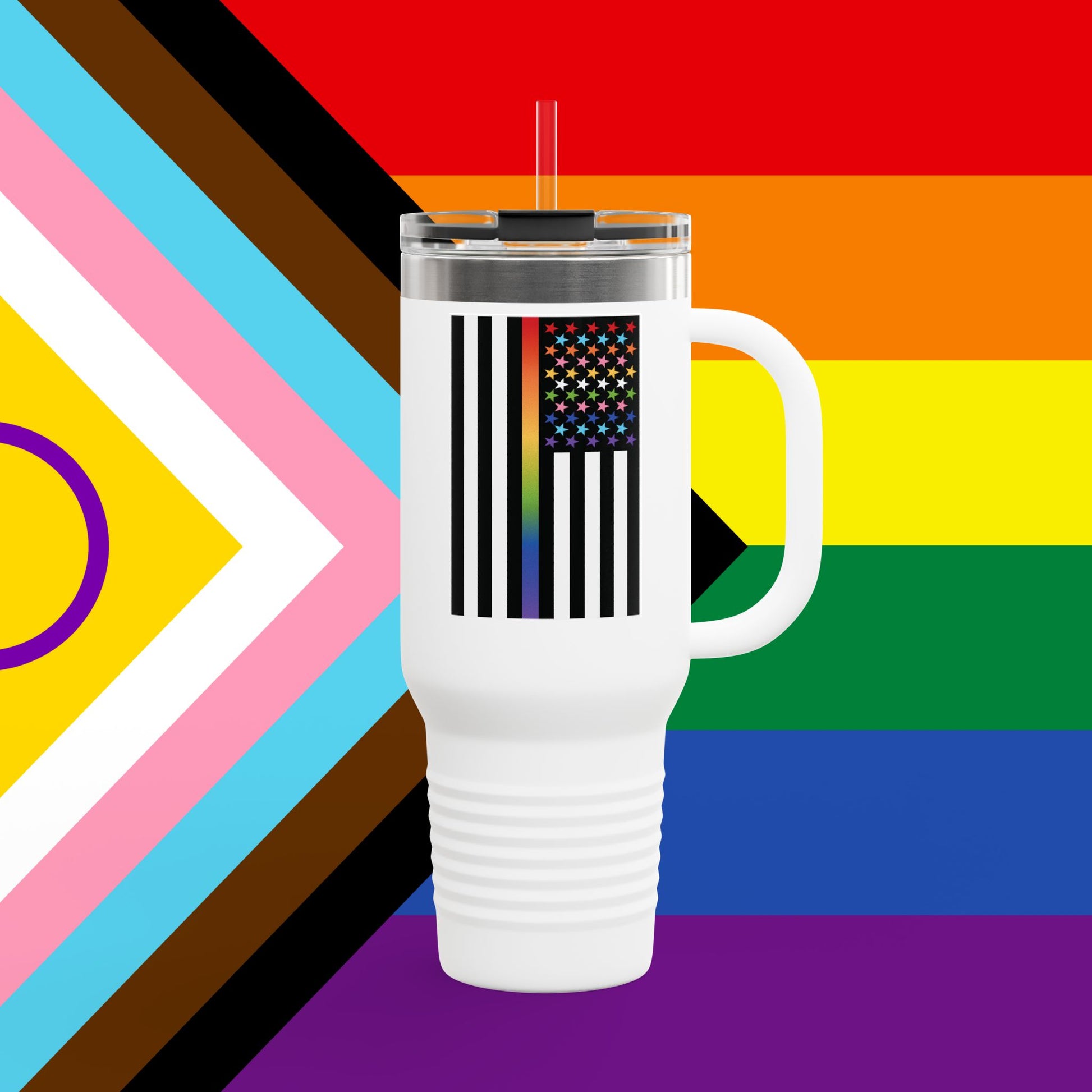 Thin Queer Line Pride Flag Insulated Travel Mug - 40oz