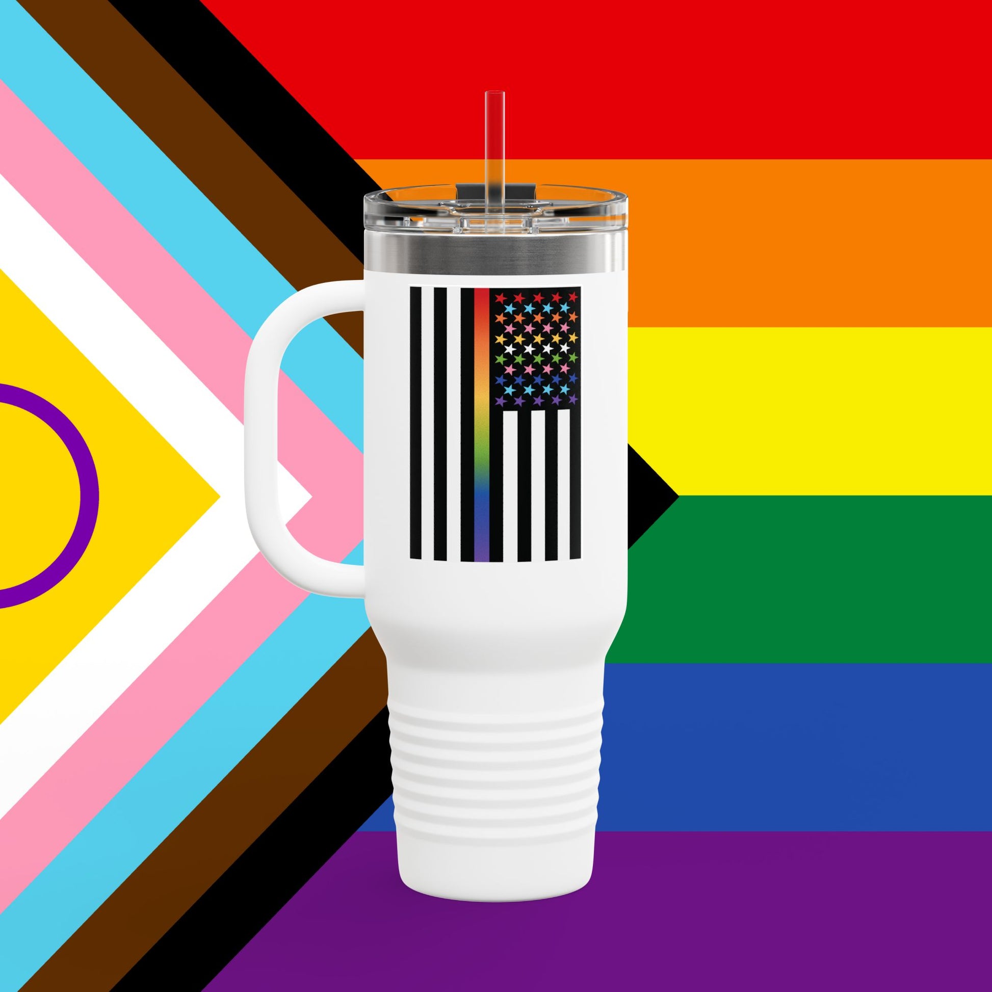 Thin Queer Line Pride Flag Insulated Travel Mug - 40oz