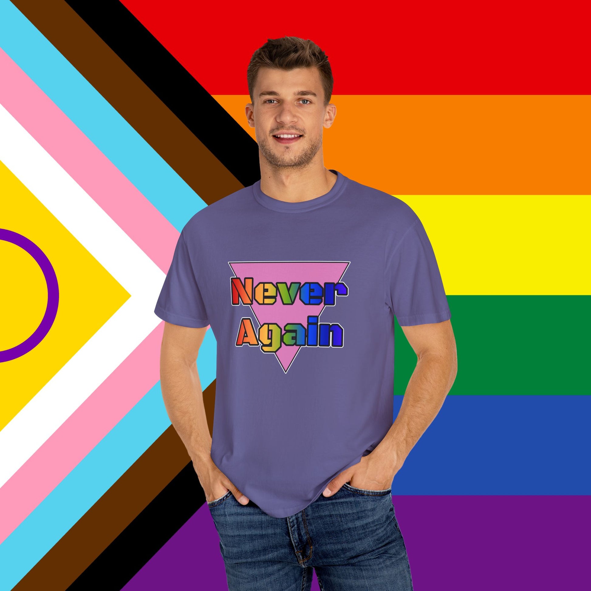 Never Again Bold Letters Garment Dyed Tshirt