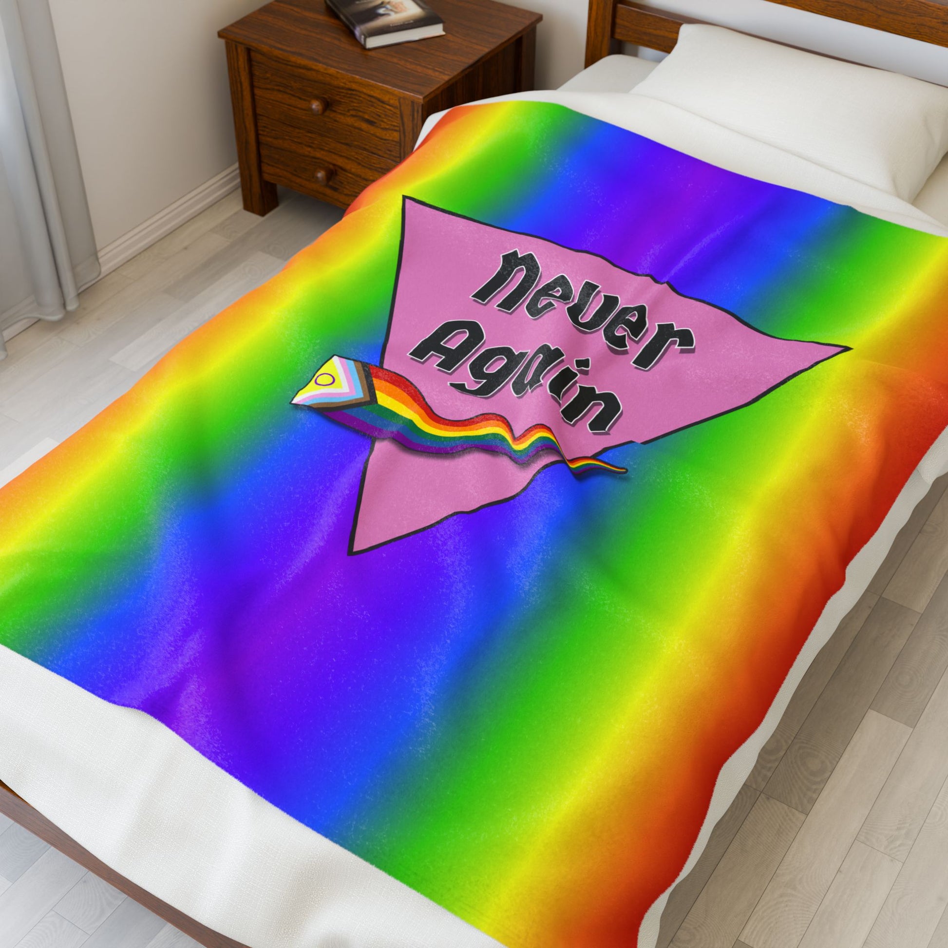 Never Again Rainbow Gradient Velveteen Plush Blanket