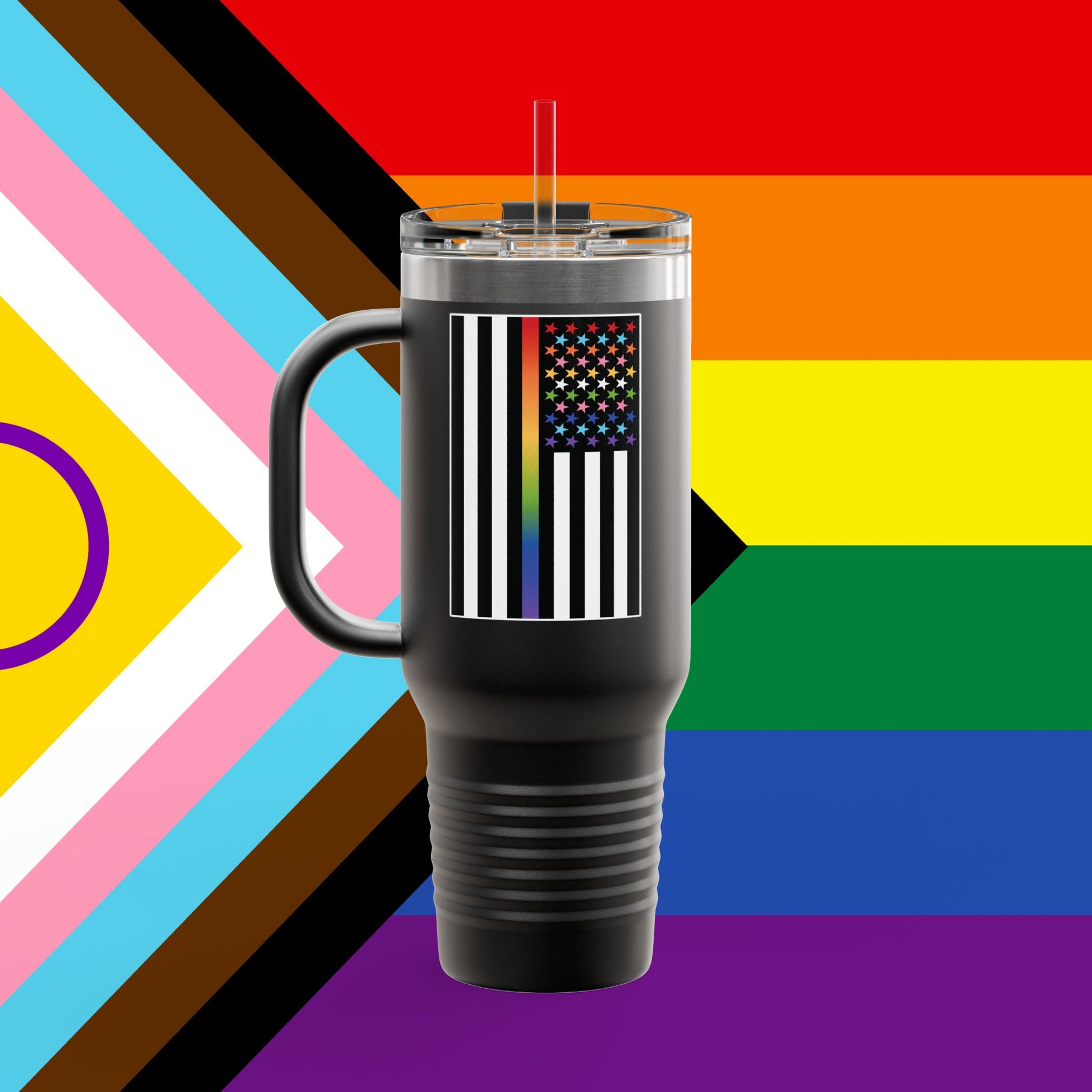 Thin Queer Line Pride Flag Insulated Travel Mug - 40oz