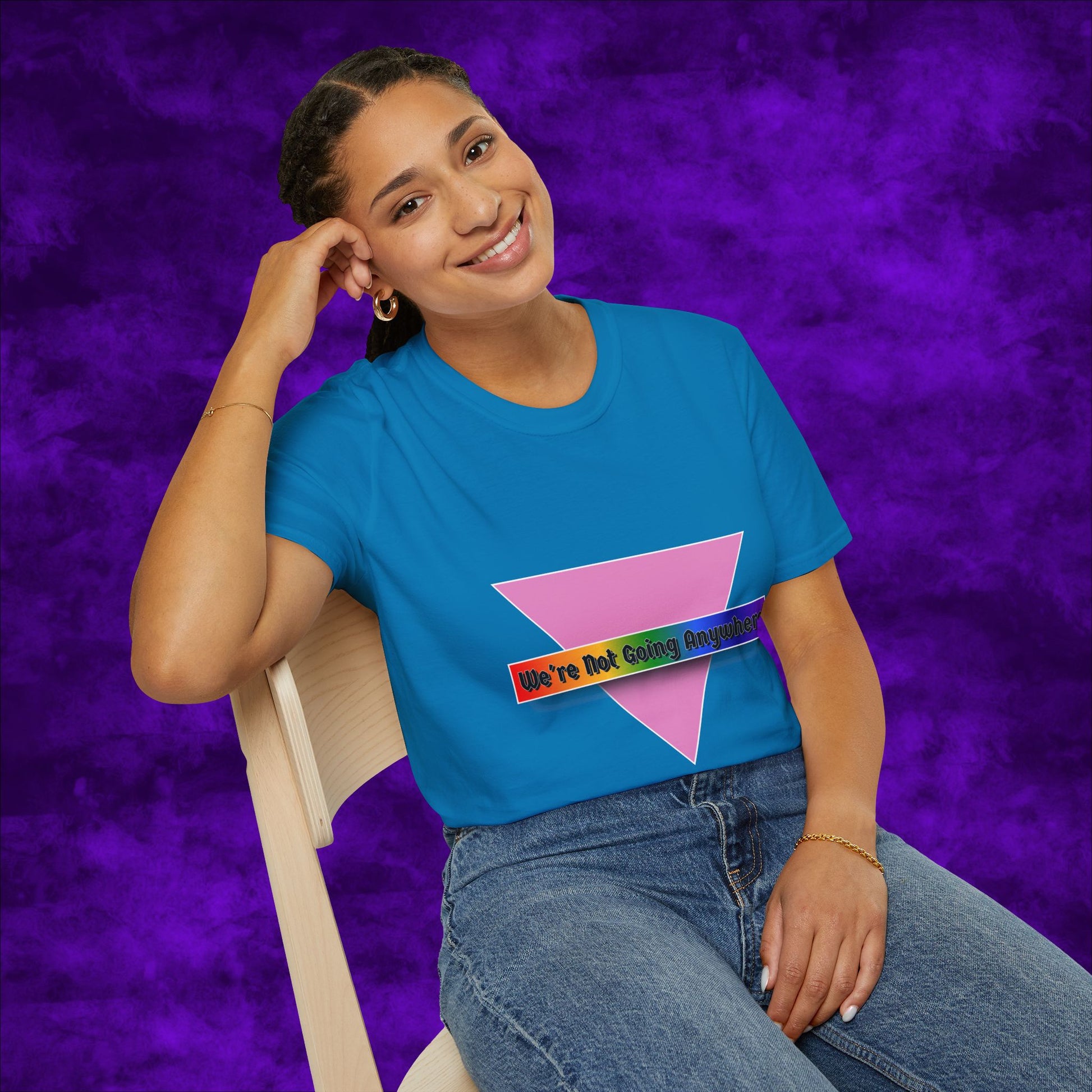 We're Not Going Anywhere Gender Neutral Softstyle Tshirt
