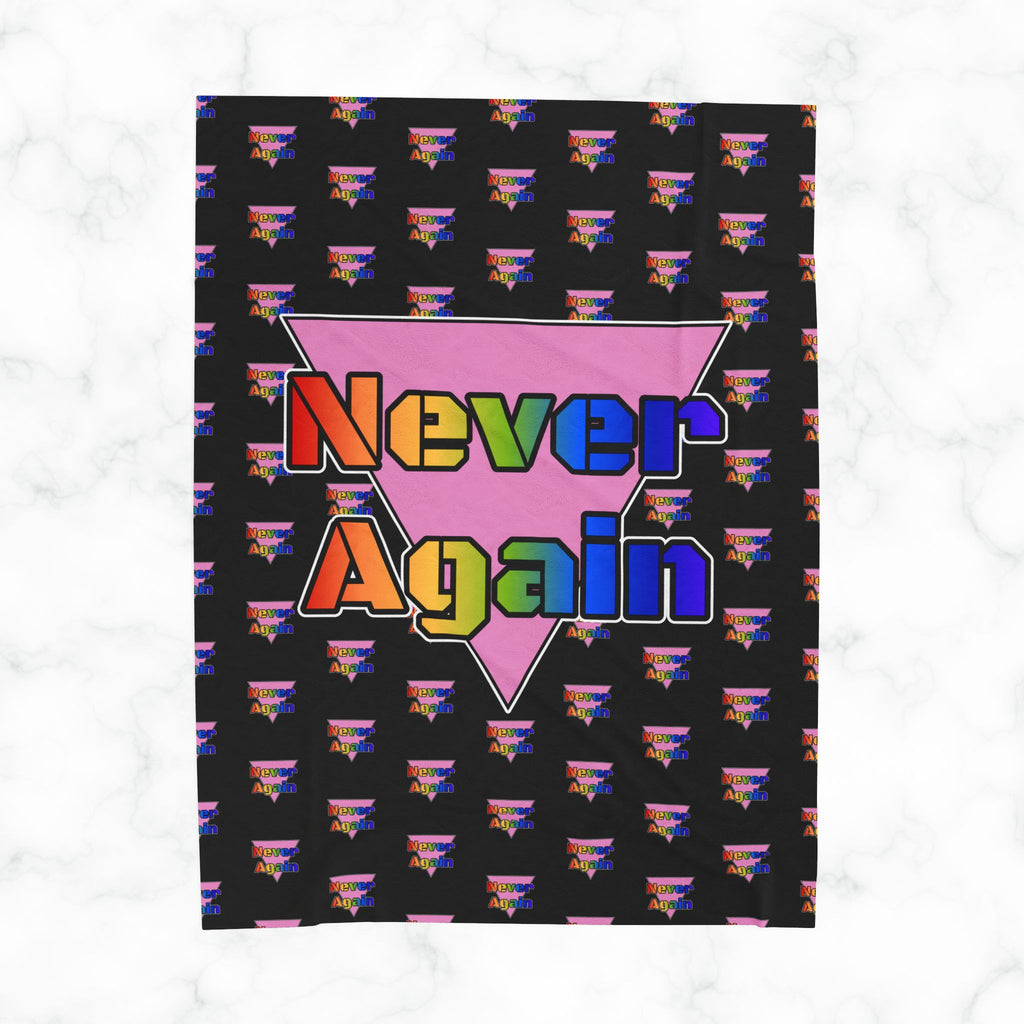 Never Again Bold Rainbow Letters Velveteen Plush Blanket