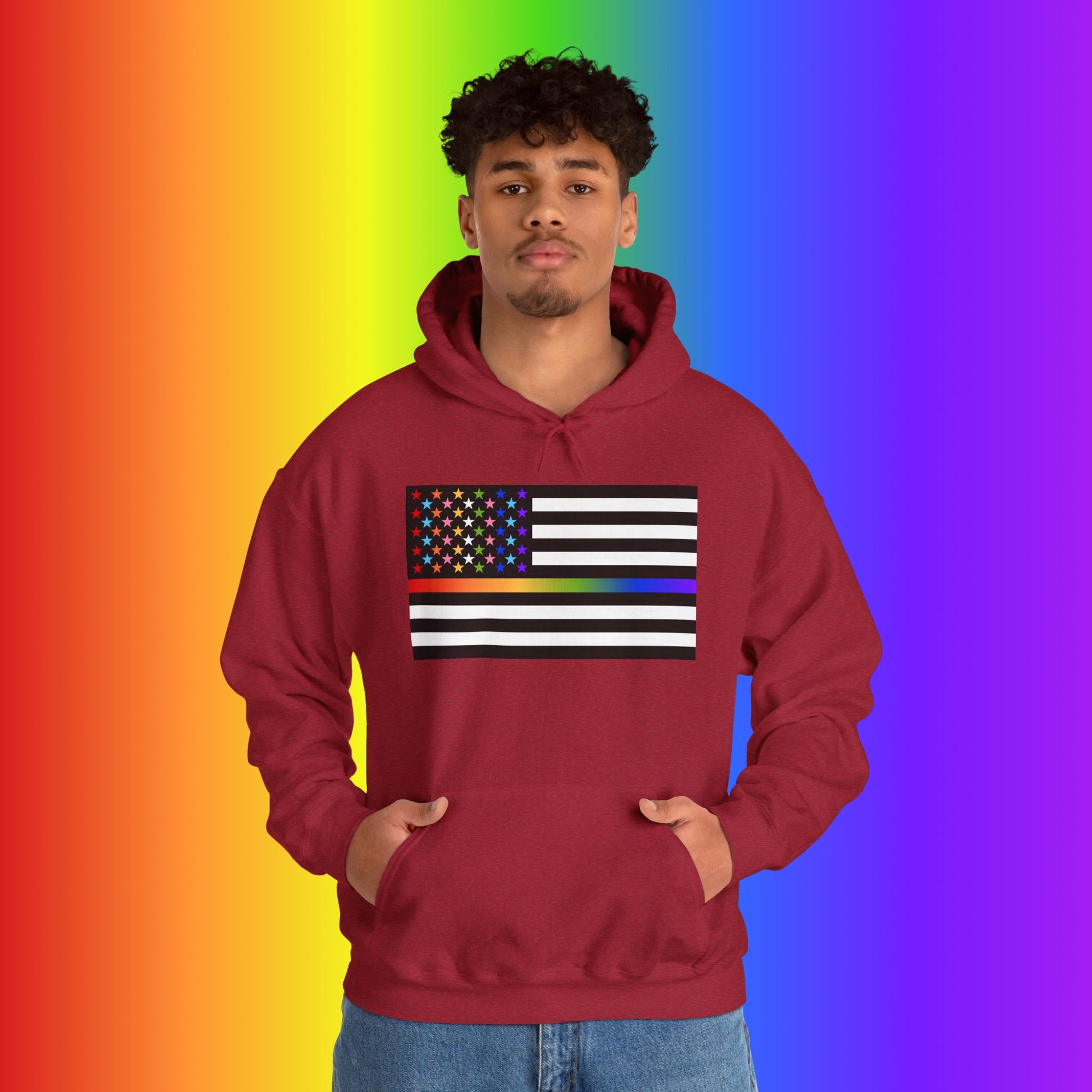 Thin Queer Line American Flag Heavy Blend Hoodie