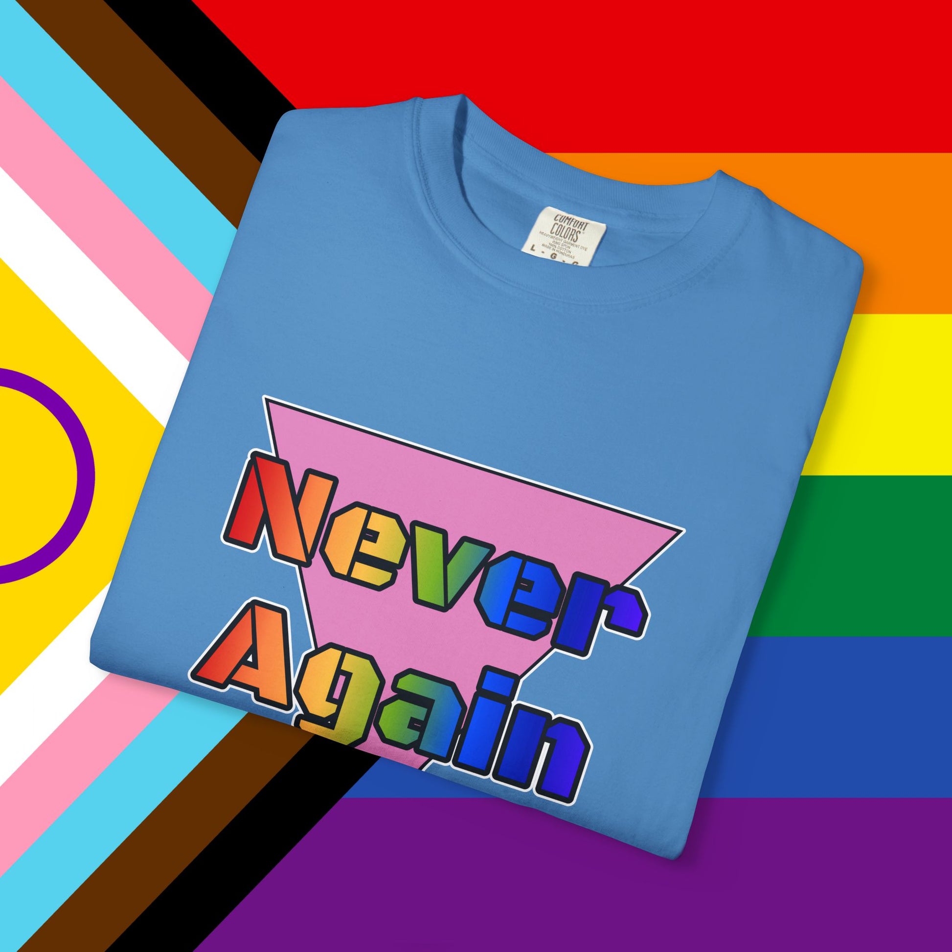 Never Again Bold Letters Garment Dyed Tshirt
