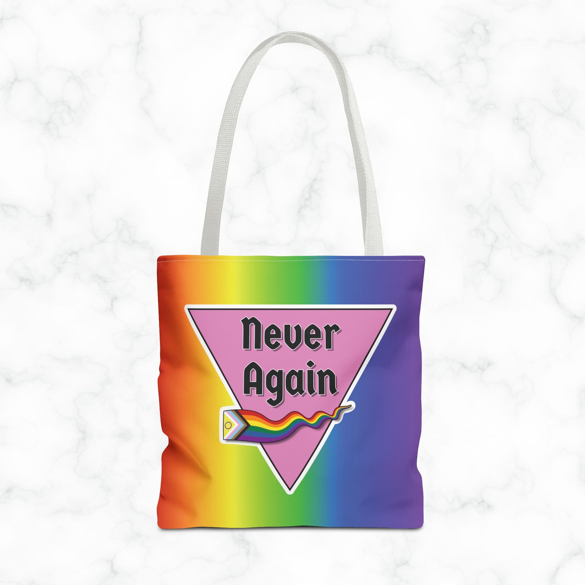 Pride Tote Bag - 'Never Again' Rainbow Design for LGBTQ+ Advocacy