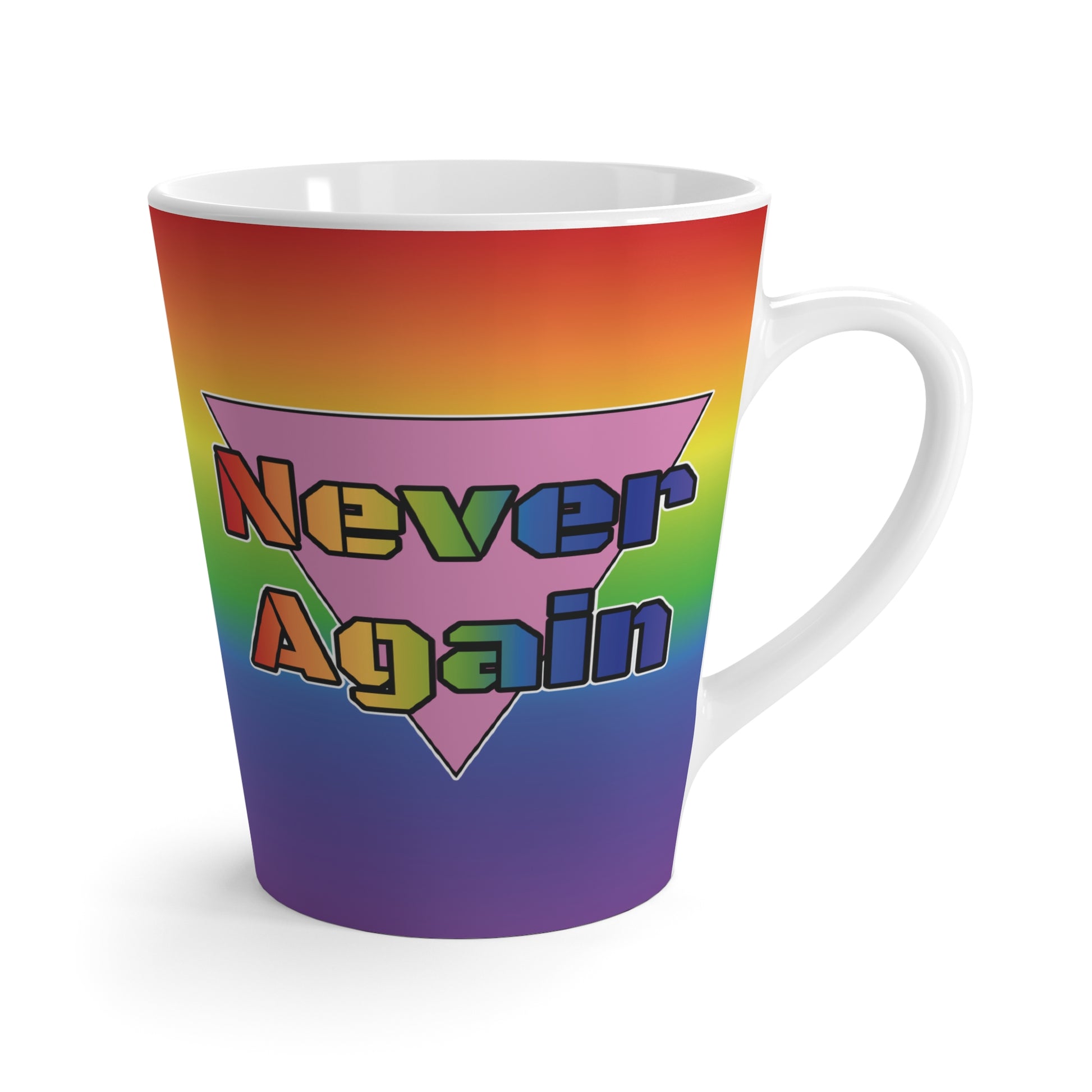 Never Again Bold Letters Rainbow Latte Mug