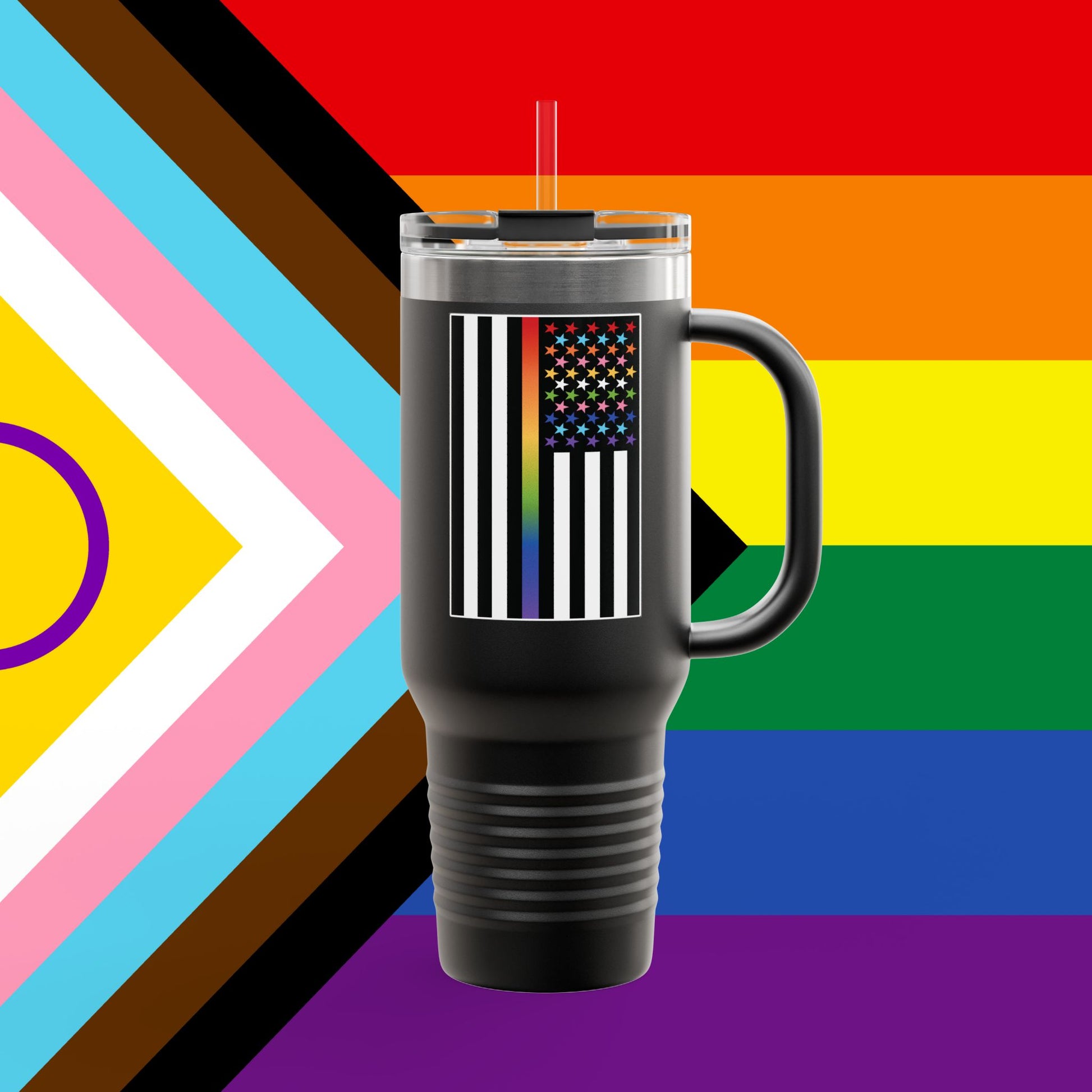Thin Queer Line Pride Flag Insulated Travel Mug - 40oz