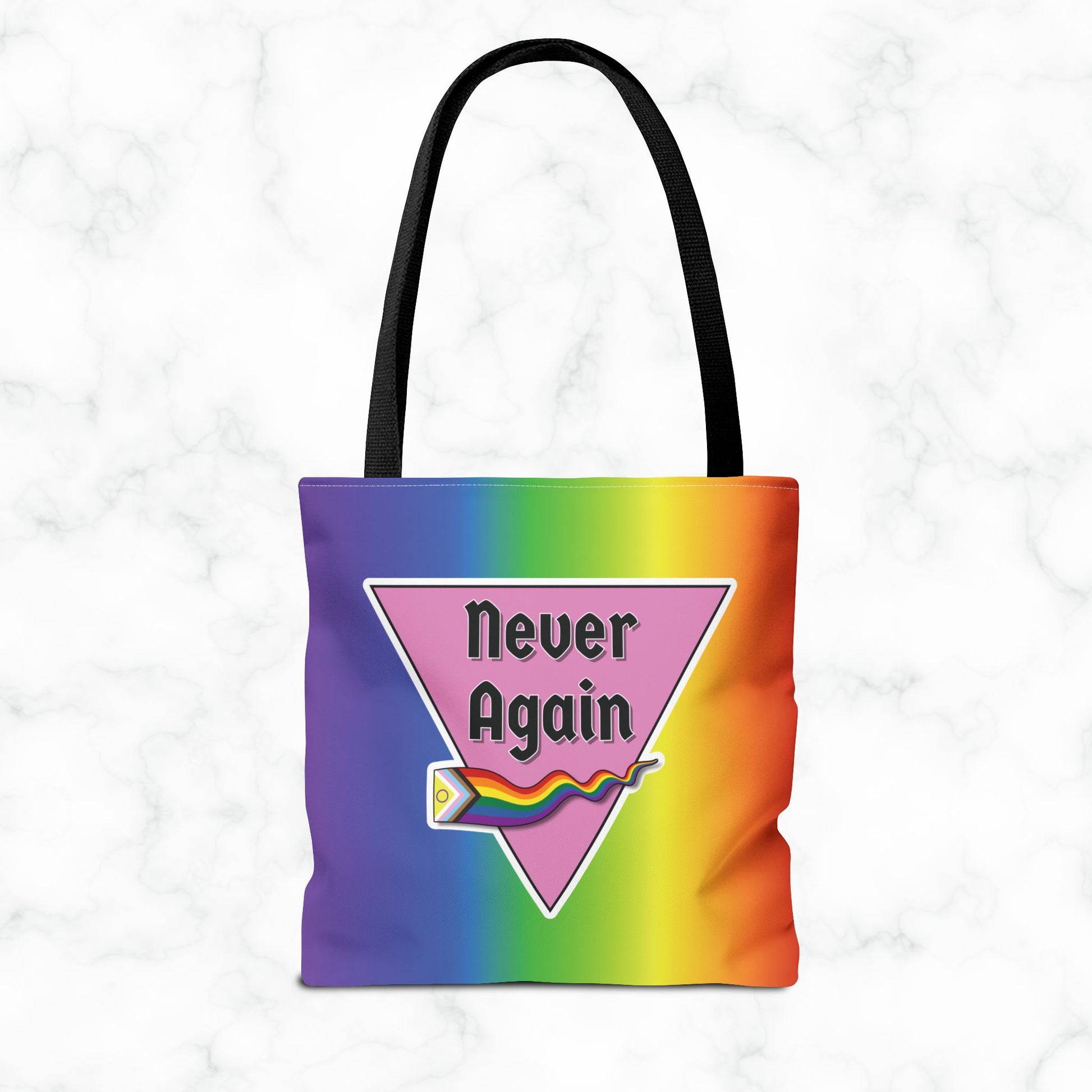 Pride Tote Bag - 'Never Again' Rainbow Design for LGBTQ+ Advocacy