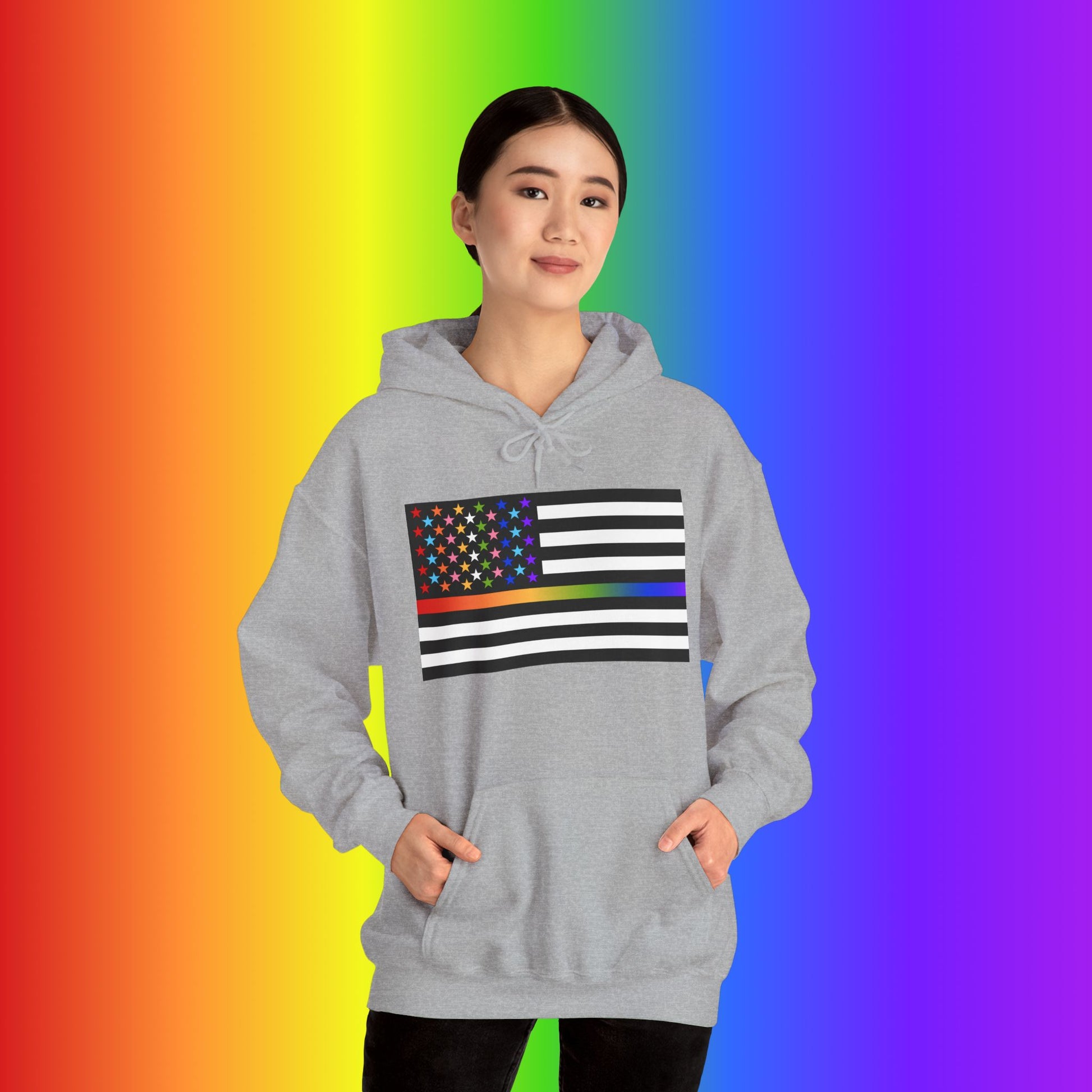 Thin Queer Line American Flag Heavy Blend Hoodie