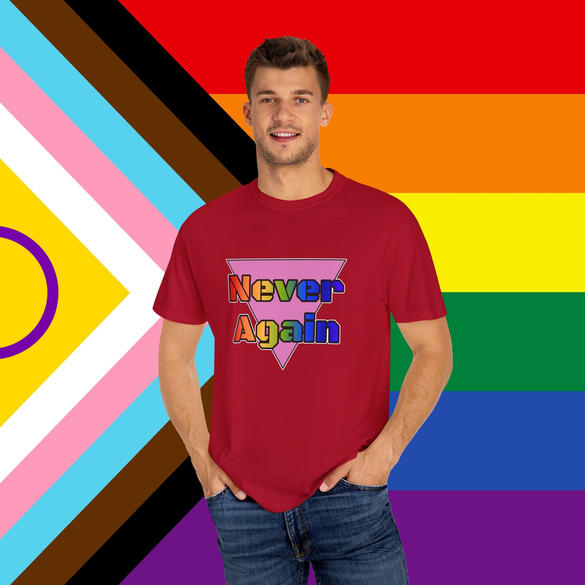 Never Again Bold Letters Garment Dyed Tshirt