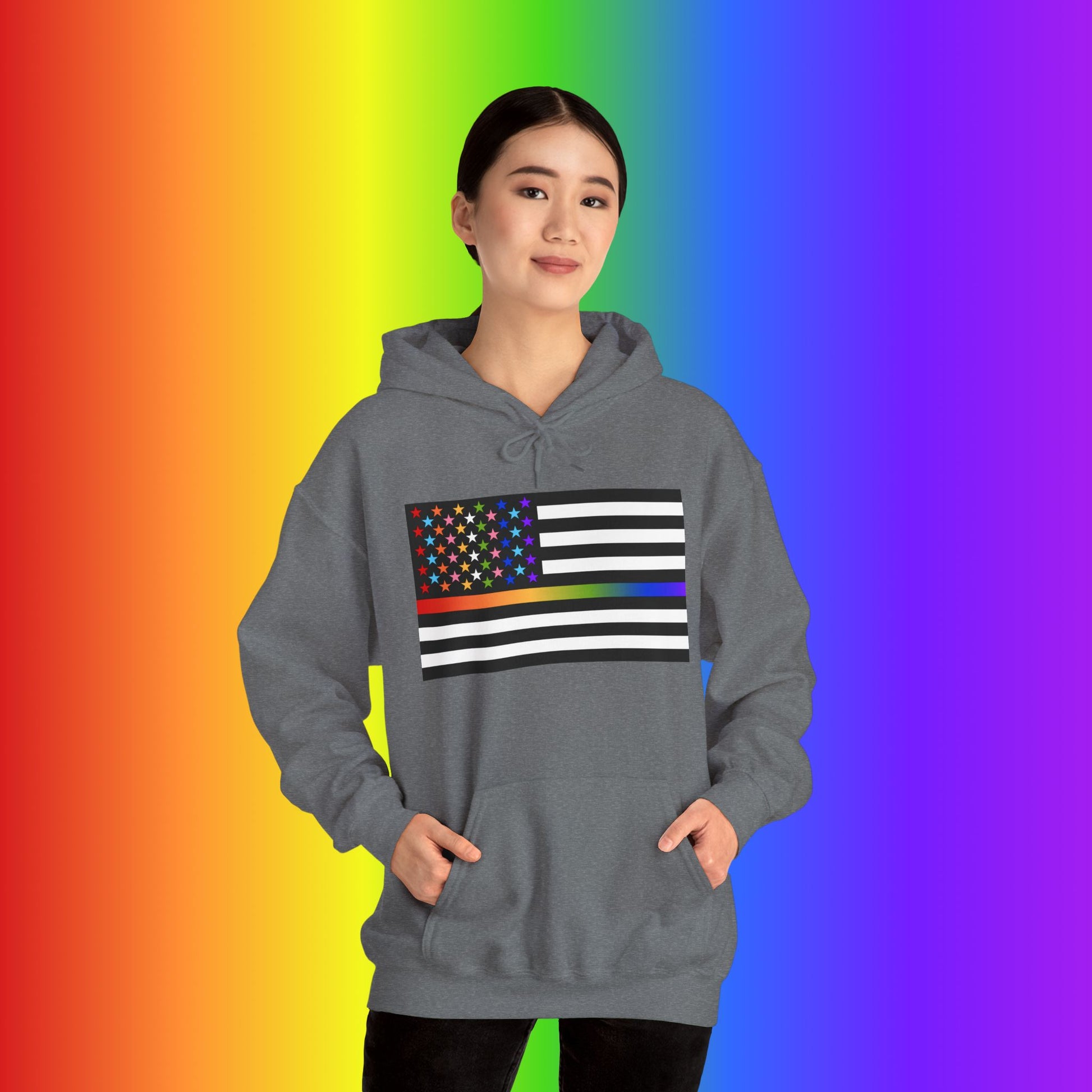 Thin Queer Line American Flag Heavy Blend Hoodie