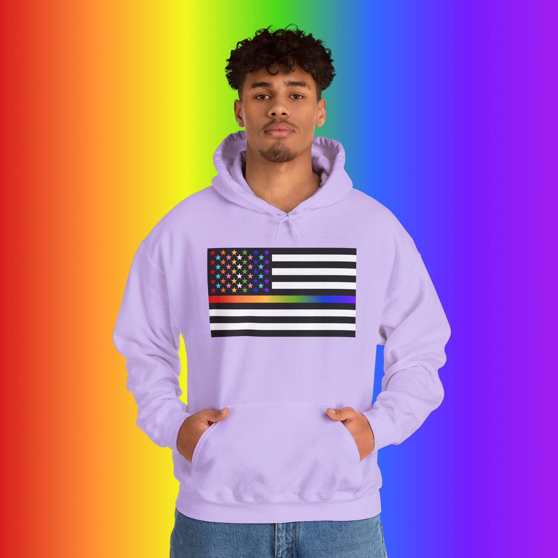 Thin Queer Line American Flag Heavy Blend Hoodie
