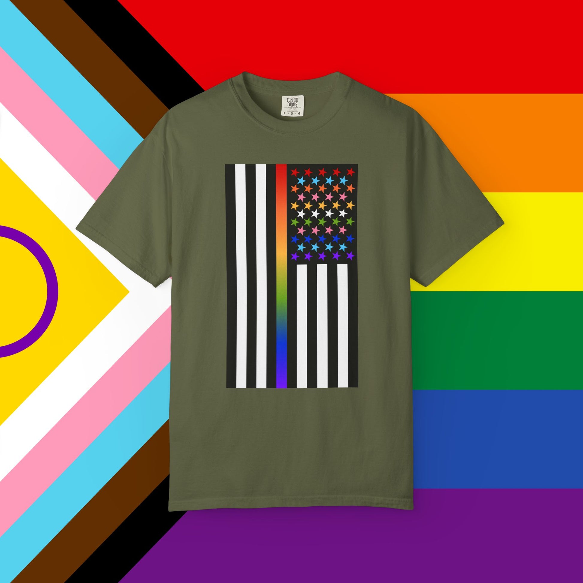 Thin Queer Line American Flag Garment-Dyed Tshirt