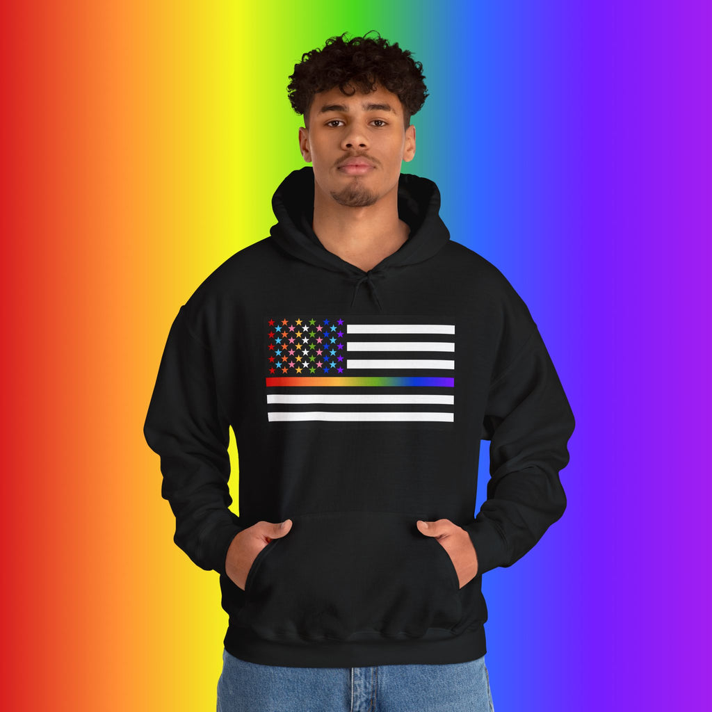 Thin Queer Line American Flag Heavy Blend Hoodie