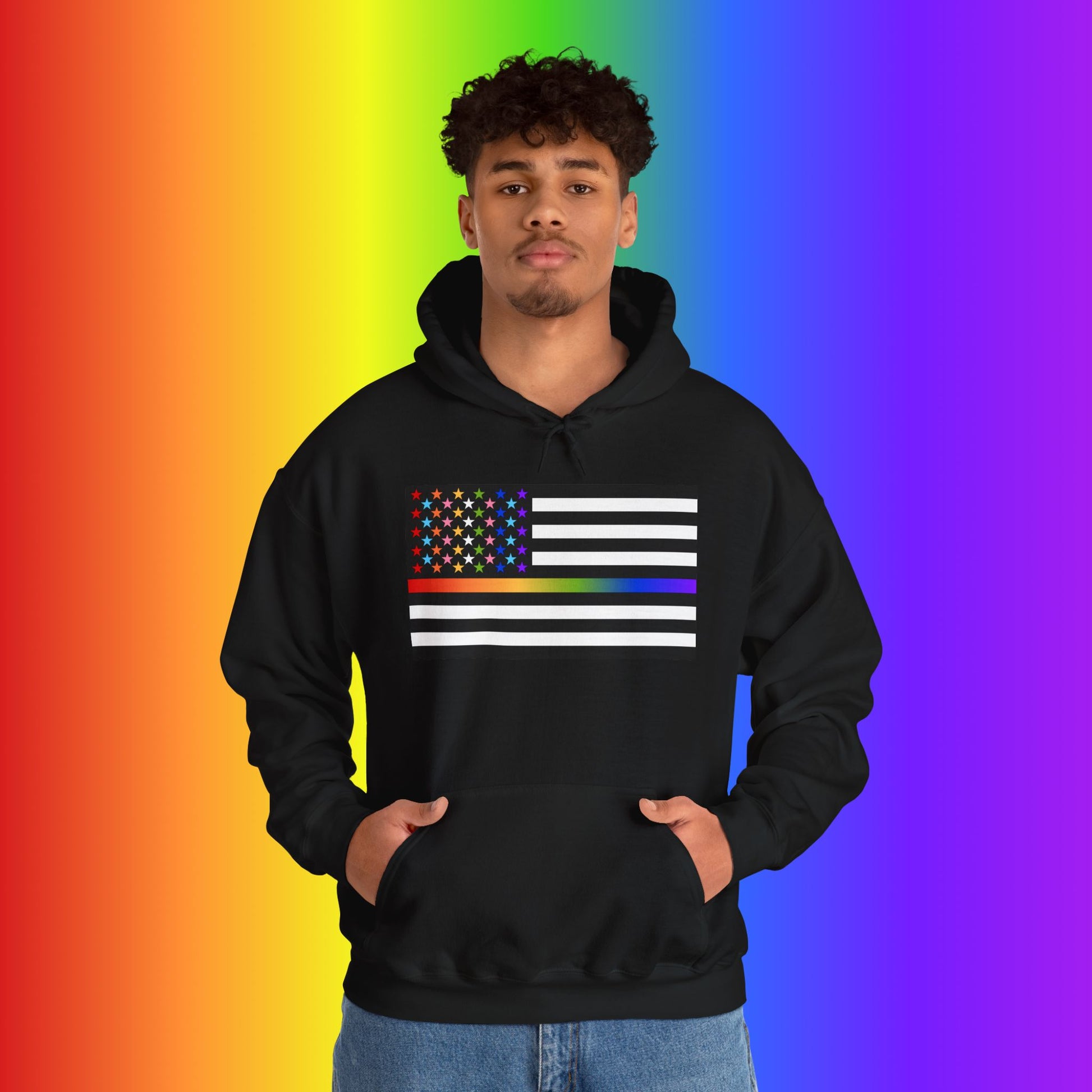 Thin Queer Line American Flag Heavy Blend Hoodie