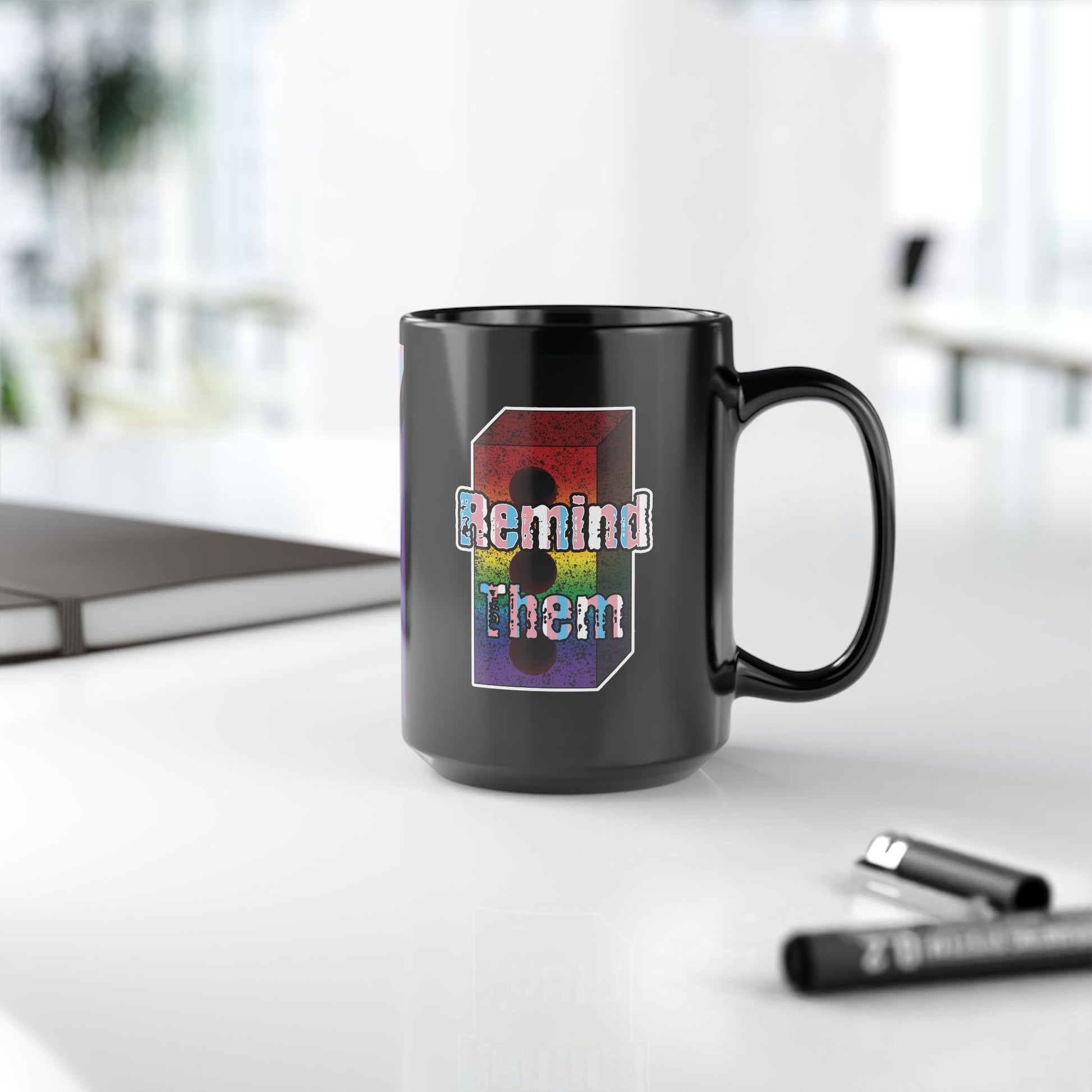 Trans Pride Black Mug - 15oz Rainbow Reminder Cup