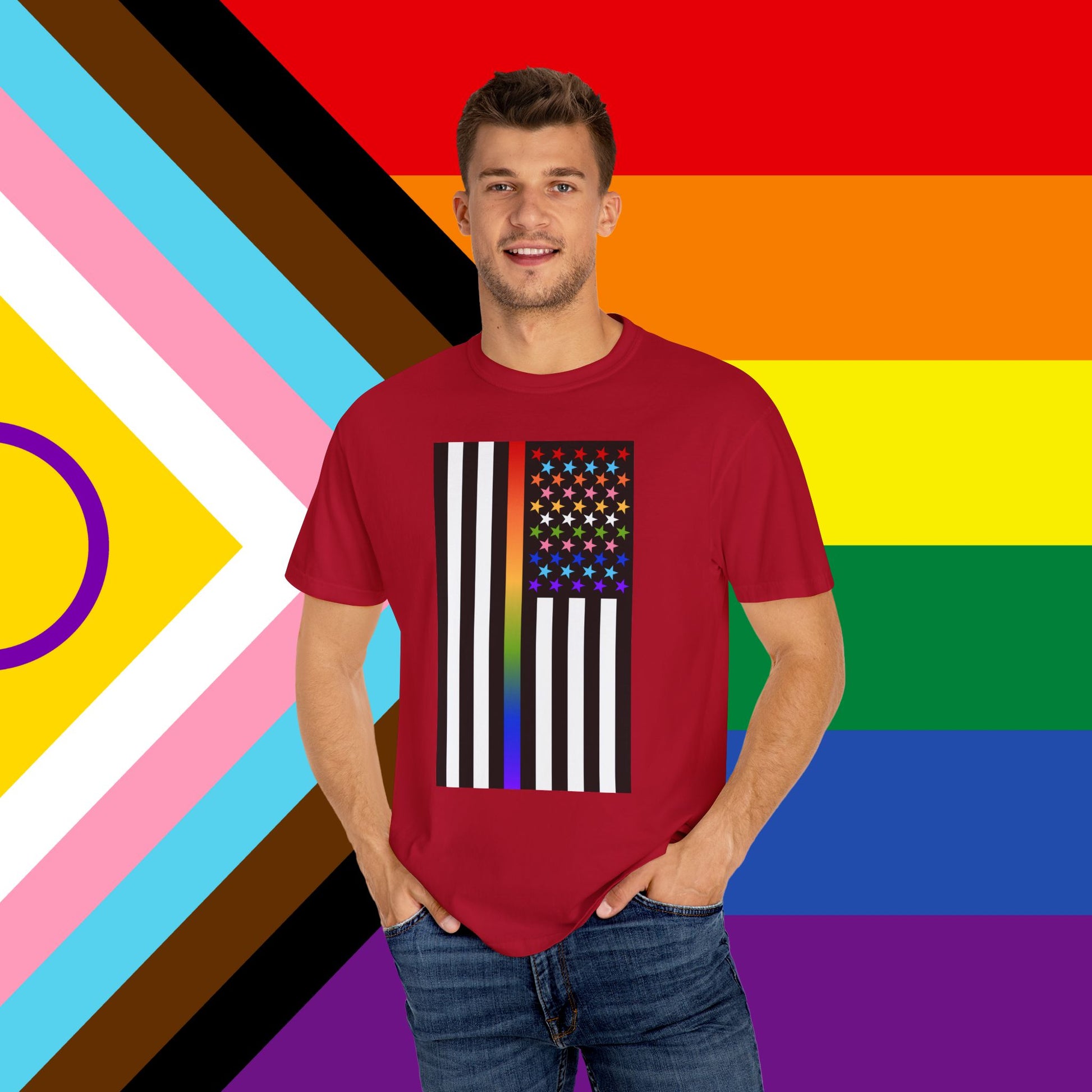 Thin Queer Line American Flag Garment-Dyed Tshirt
