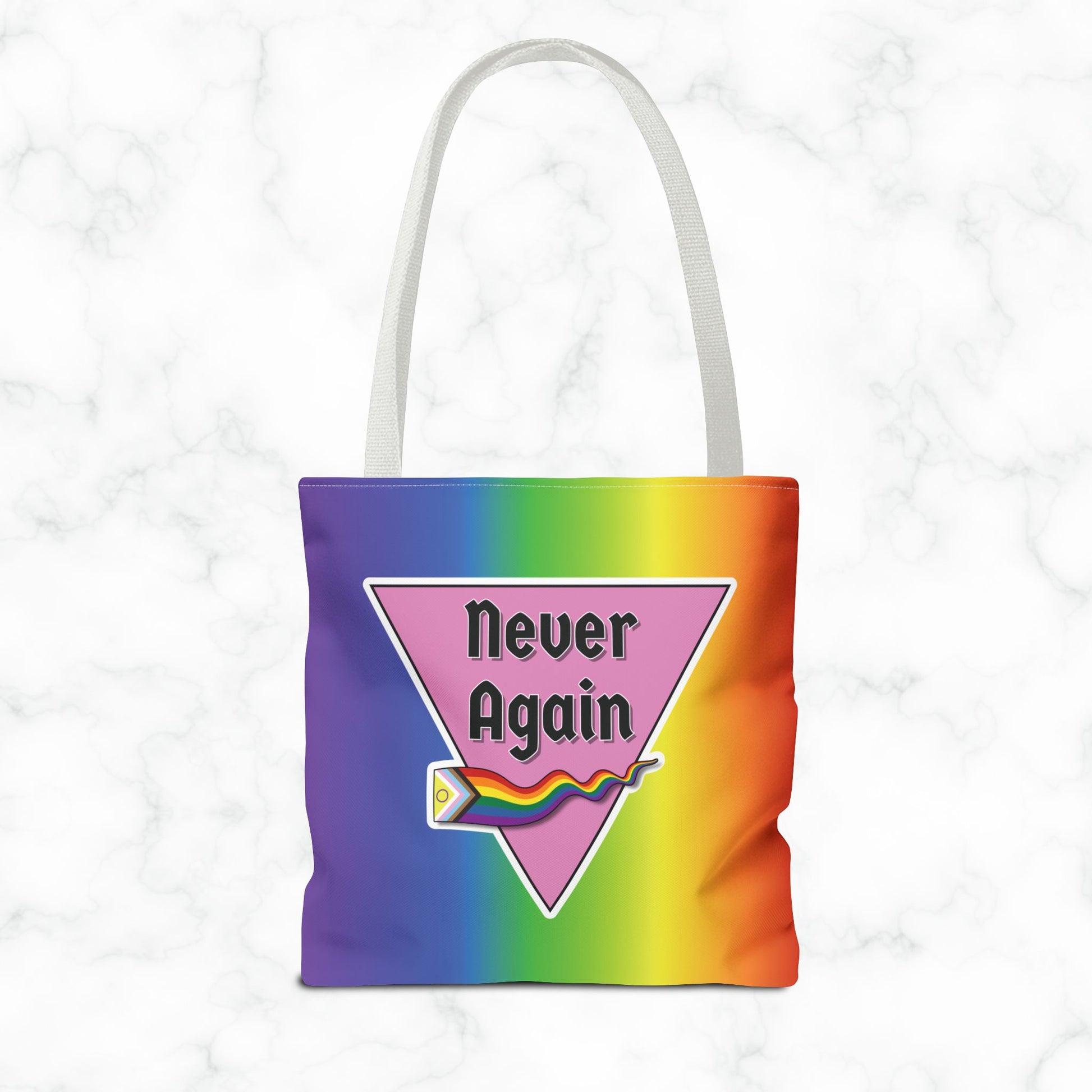 Pride Tote Bag - 'Never Again' Rainbow Design for LGBTQ+ Advocacy