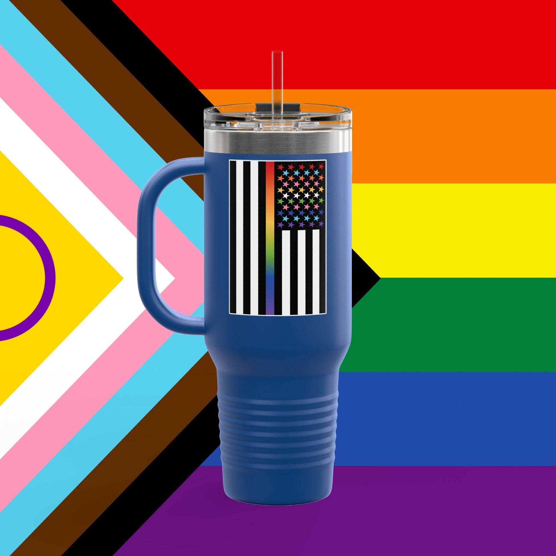 Thin Queer Line Pride Flag Insulated Travel Mug - 40oz