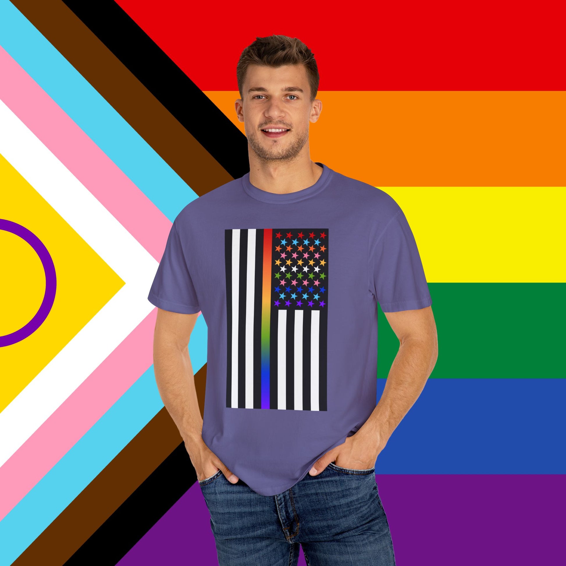 Thin Queer Line American Flag Garment-Dyed Tshirt