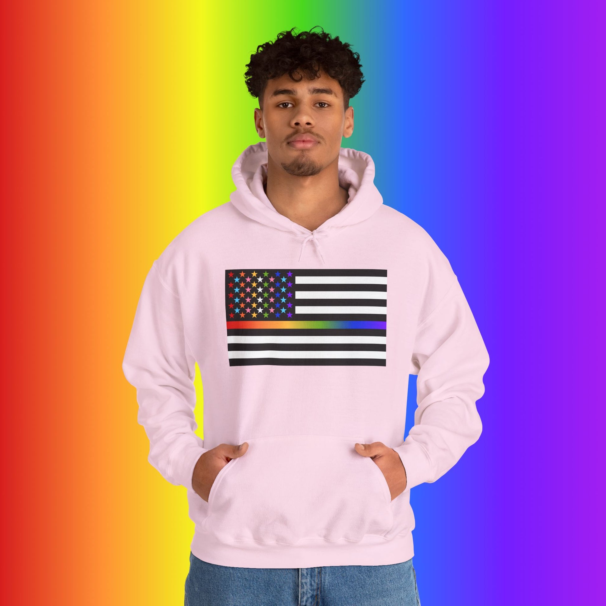 Thin Queer Line American Flag Heavy Blend Hoodie