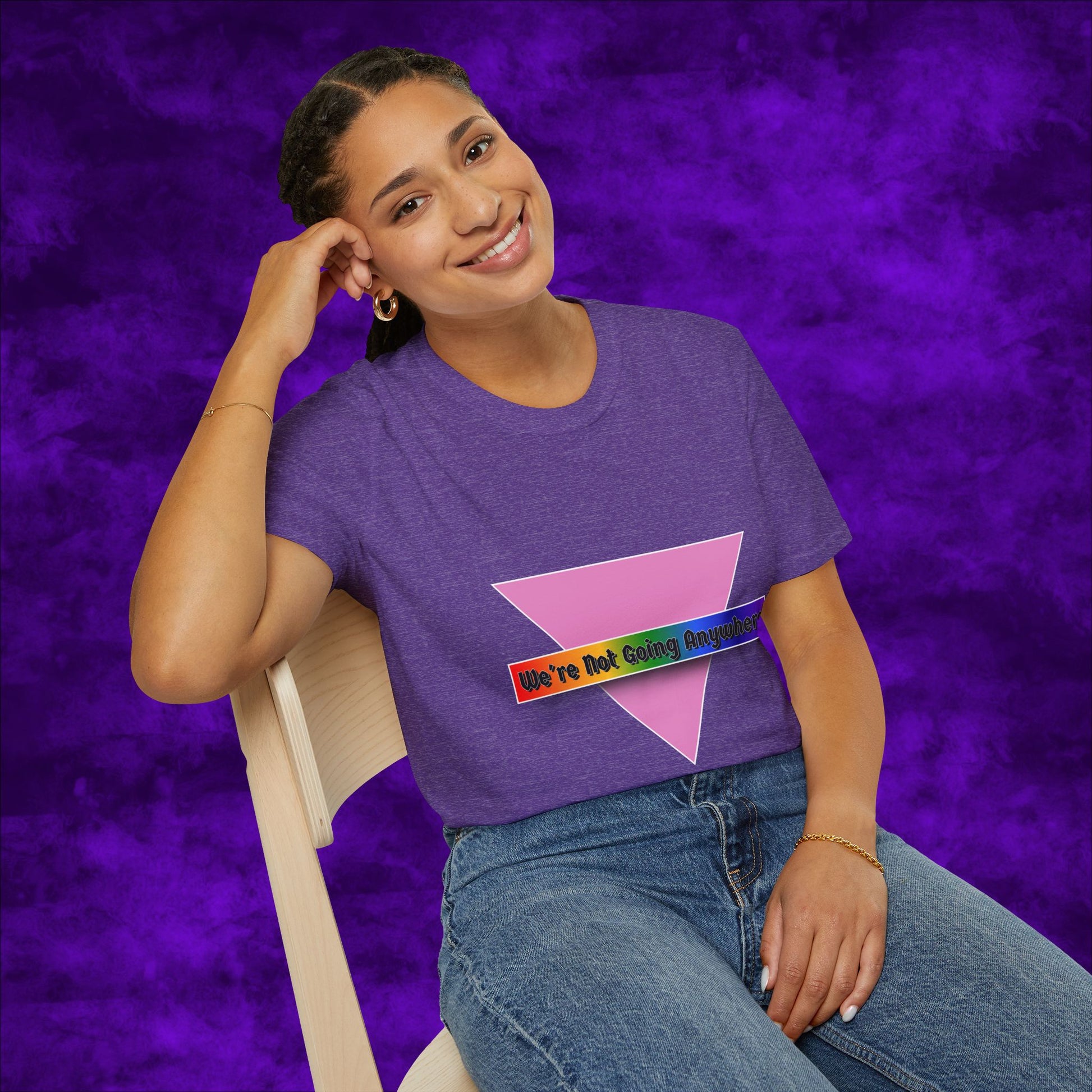 We're Not Going Anywhere Gender Neutral Softstyle Tshirt