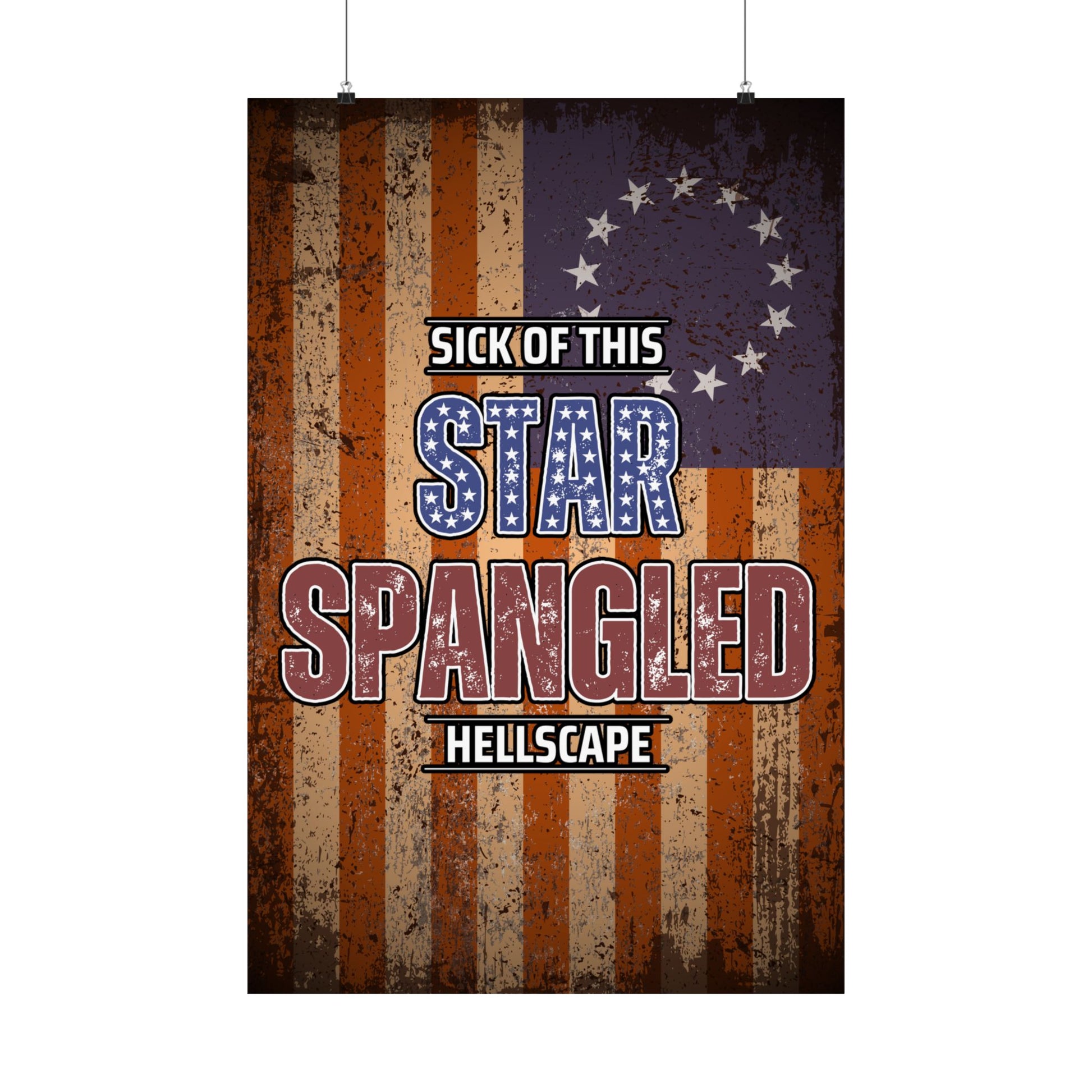 Star Spangled Hellscape 1776 American Flag Poster